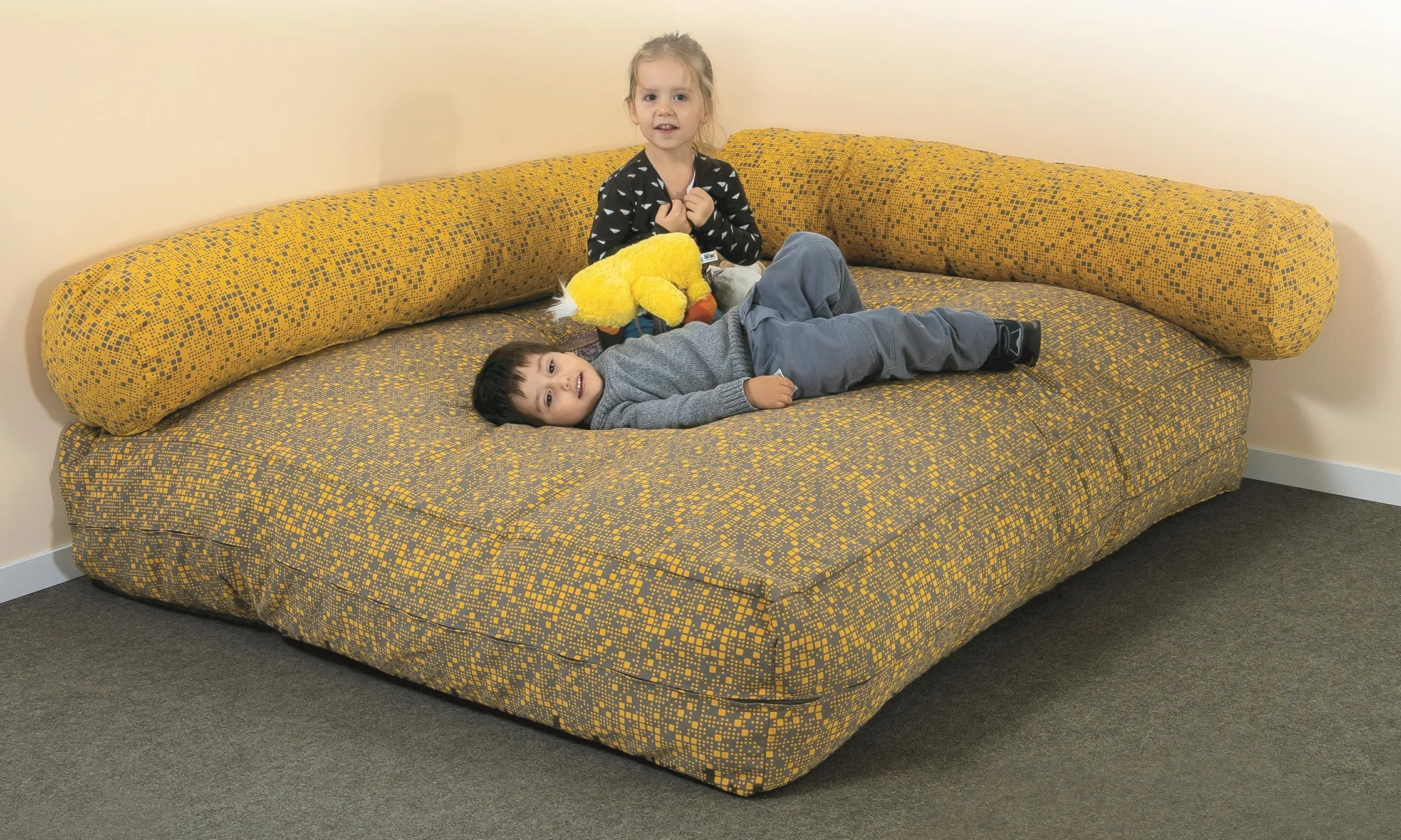 Ersatzbezug für quadratische Kuschelecke mit Flockenfüllung und Kunstlederbezug