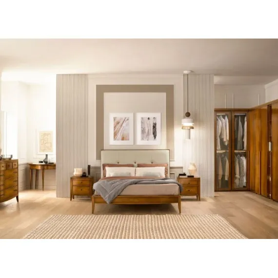 Holzbett mit gepolstertem Kopfteil und Knöpfen Armonia Le Fablier