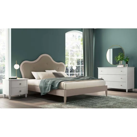 Doppelbett aus laminiertem Holz mit gepolstertem Kopfteil Iris