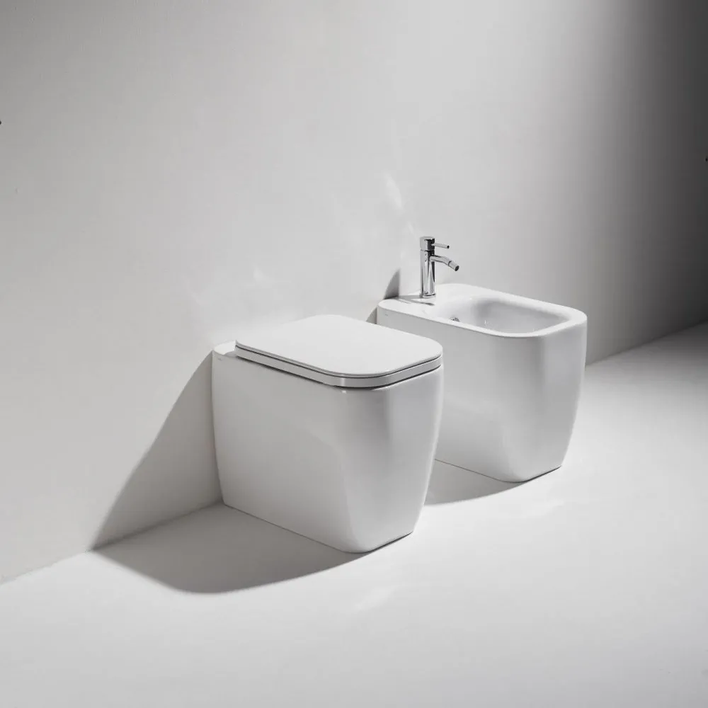 SIMAS HENGES BODENSTEHENDES GLÄNZEND WEISS WC UND BIDET MIT SOFT CLOSE ABDECKUNG