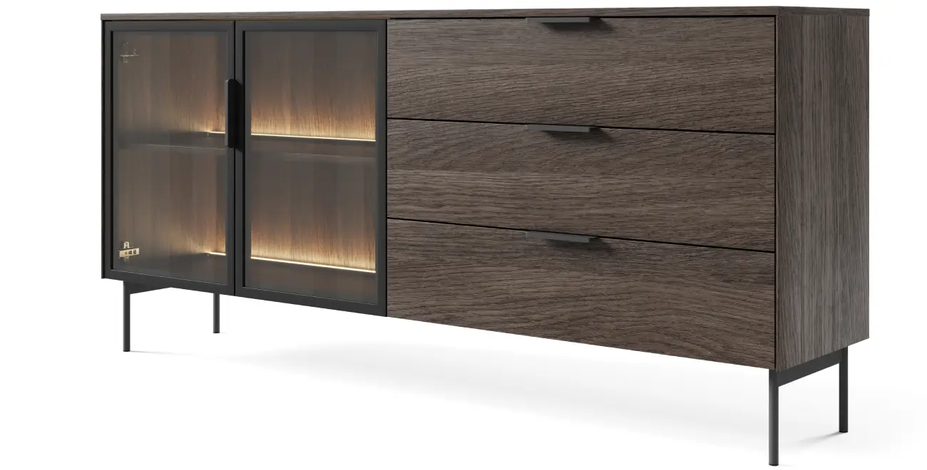 Kommode 2d3s LUMI mit Schubladen und Beleuchtung Dunin Oak Schwarz