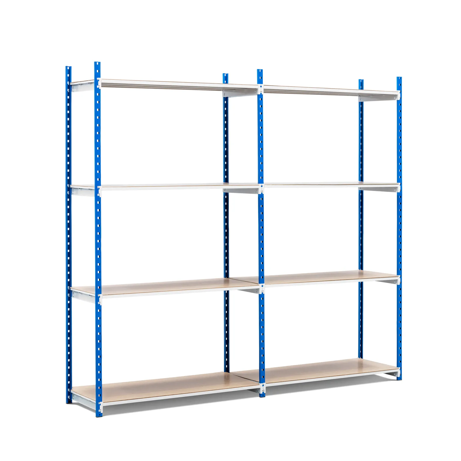 Fachbodenregal MAXIMUS | Anbauregal | HxBxT200x100x30cm | 4 Ebenen | Spanplatten-Fachboden | Fachlast 136kg | Lichtblau/Lichtgrau