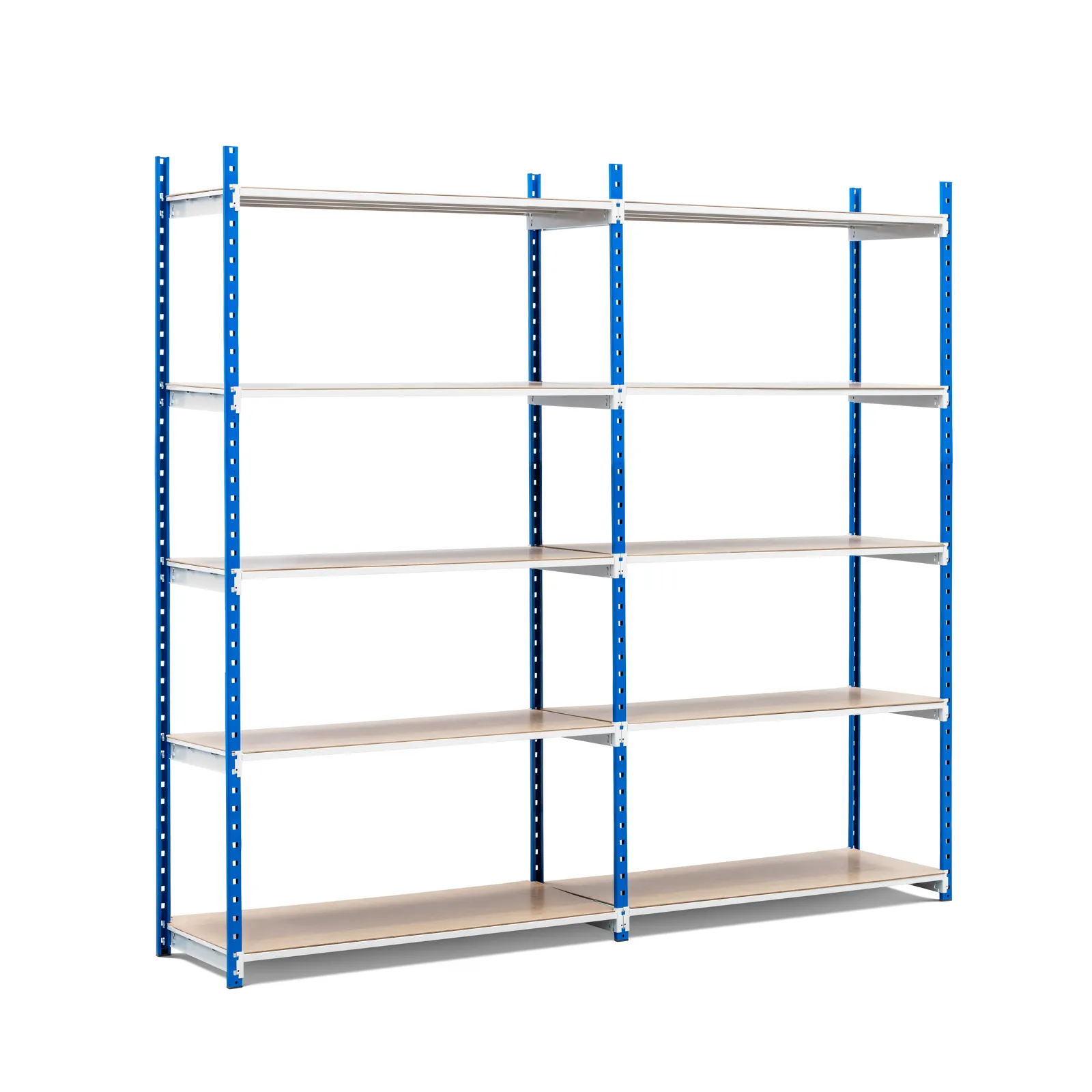 Fachbodenregal MAXIMUS | Grundregal | HxBxT200x100x30cm | 5 Ebenen | Spanplatten-Fachboden | Fachlast 136kg | Lichtblau/Lichtgrau