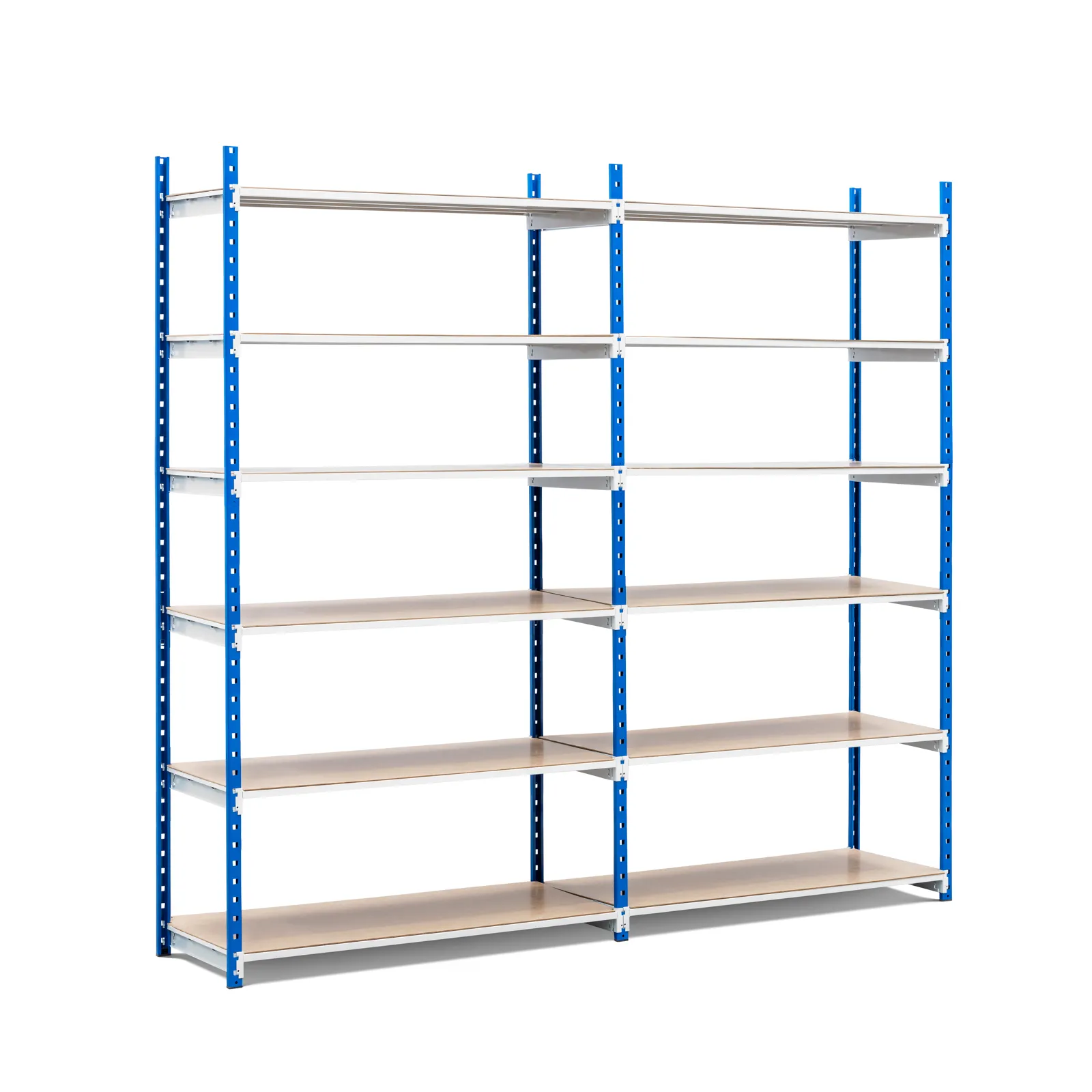 Fachbodenregal MAXIMUS | Grundregal | HxBxT200x100x30cm | 6 Ebenen | Spanplatten-Fachboden | Fachlast 136kg | Lichtblau/Lichtgrau