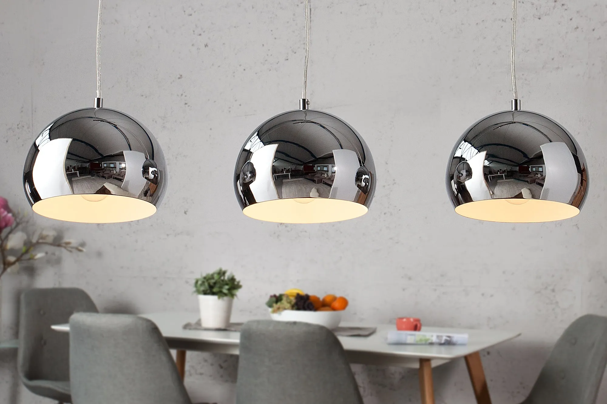 CHROMAGON Moderne 3er Hängeleuchte Chrom Kugelleuchte