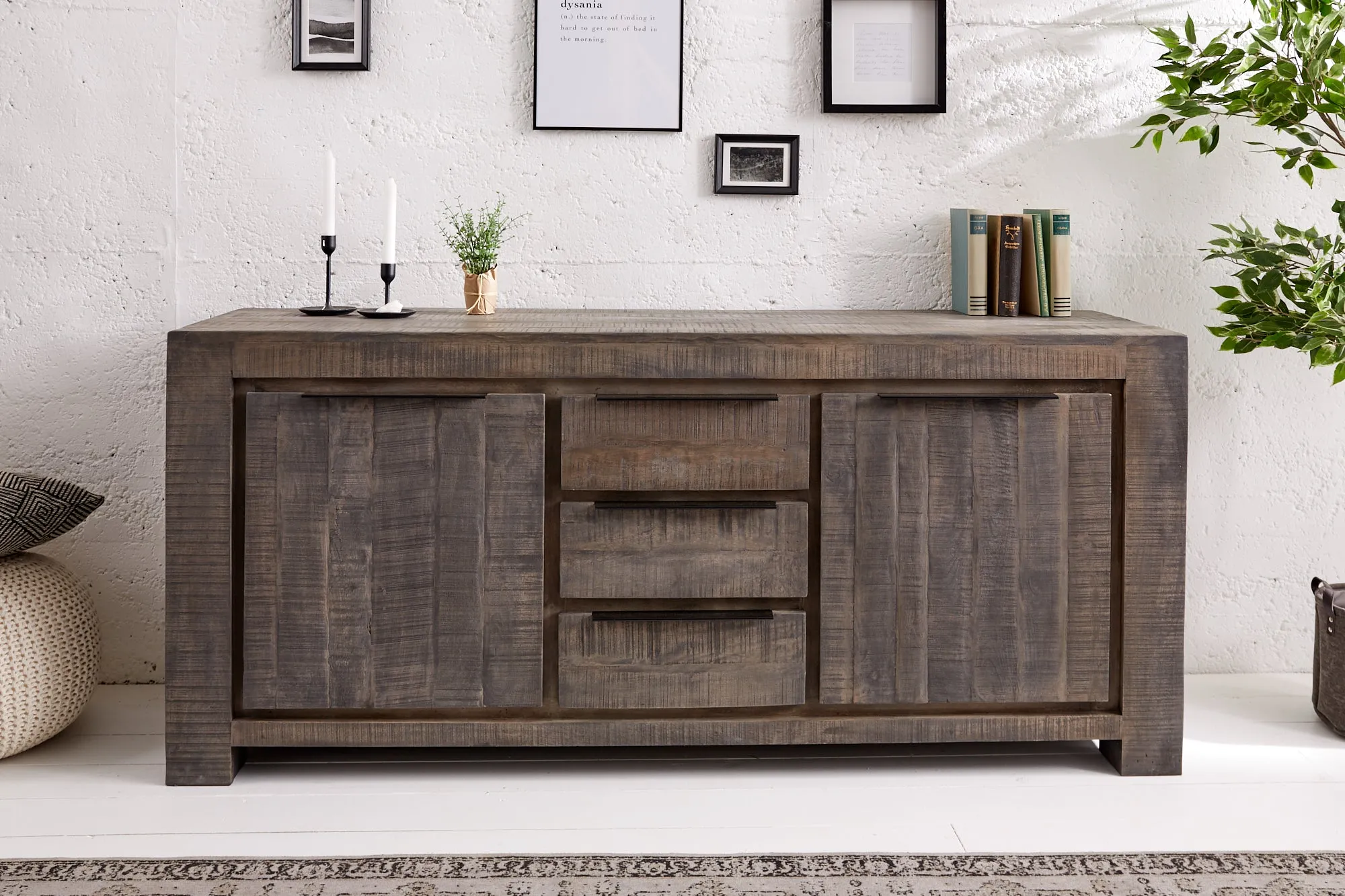 IRON CRAFT Massives Sideboard 174cm grau Mangoholz Handarbeit