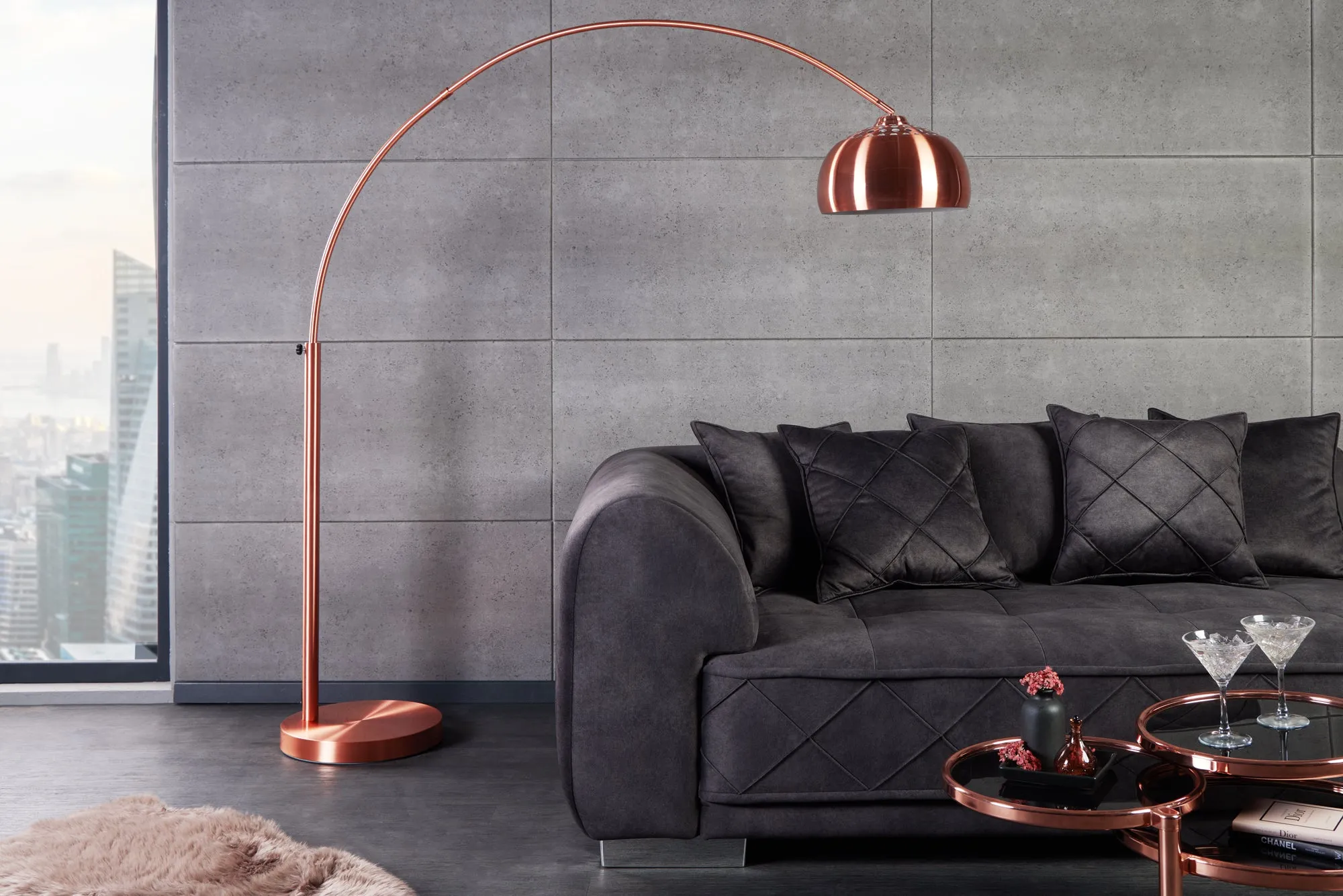 LOUNGE DEAL Ausziehbare Bogenlampe 170-210cm kupfer Stehlampe