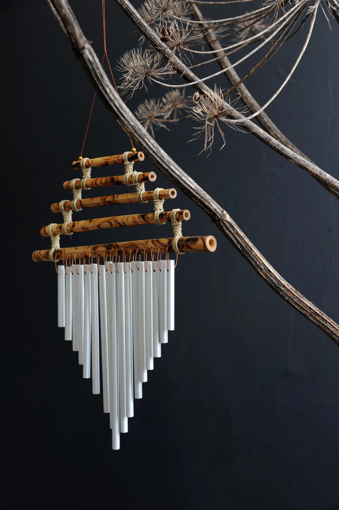 Windspiel 'Pagode', natur, silber, B 30 cm, H 34 cm