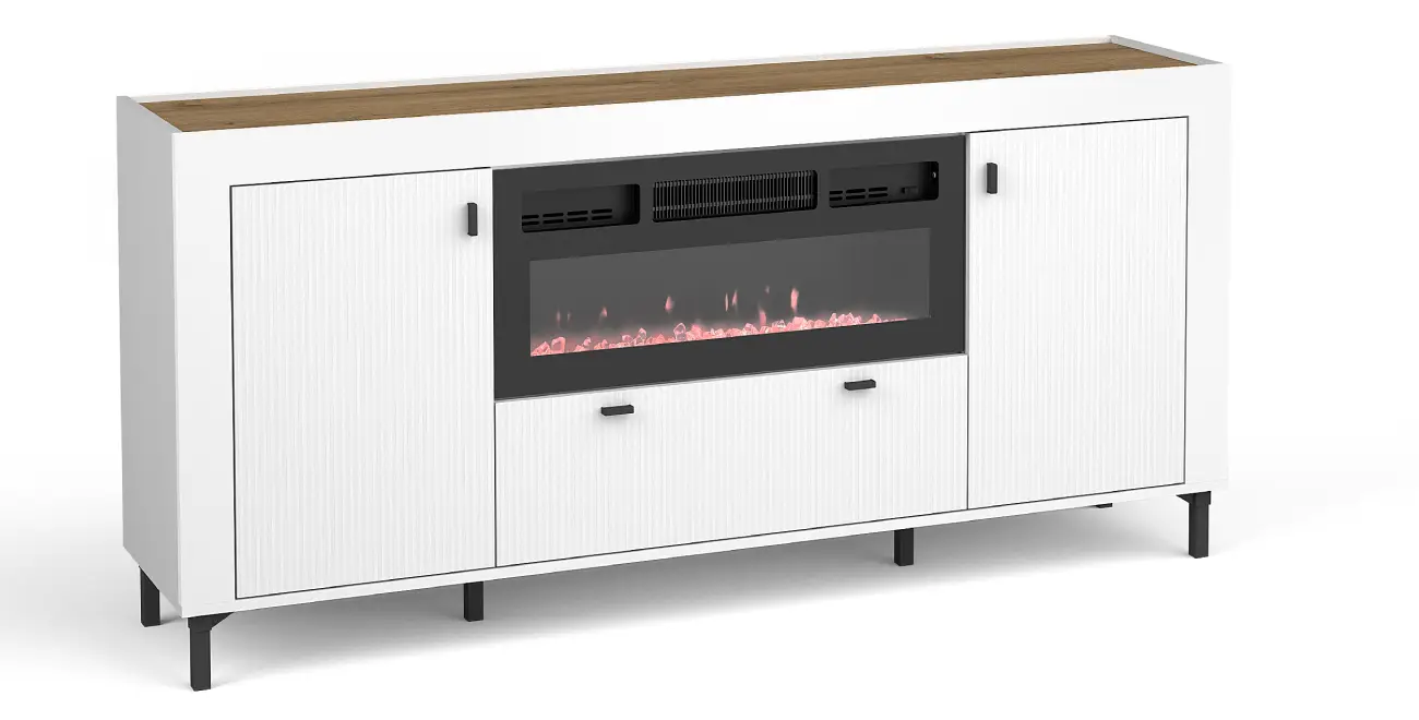 Kommode mit elektrischem Kamin Mossa MO7 Weiß