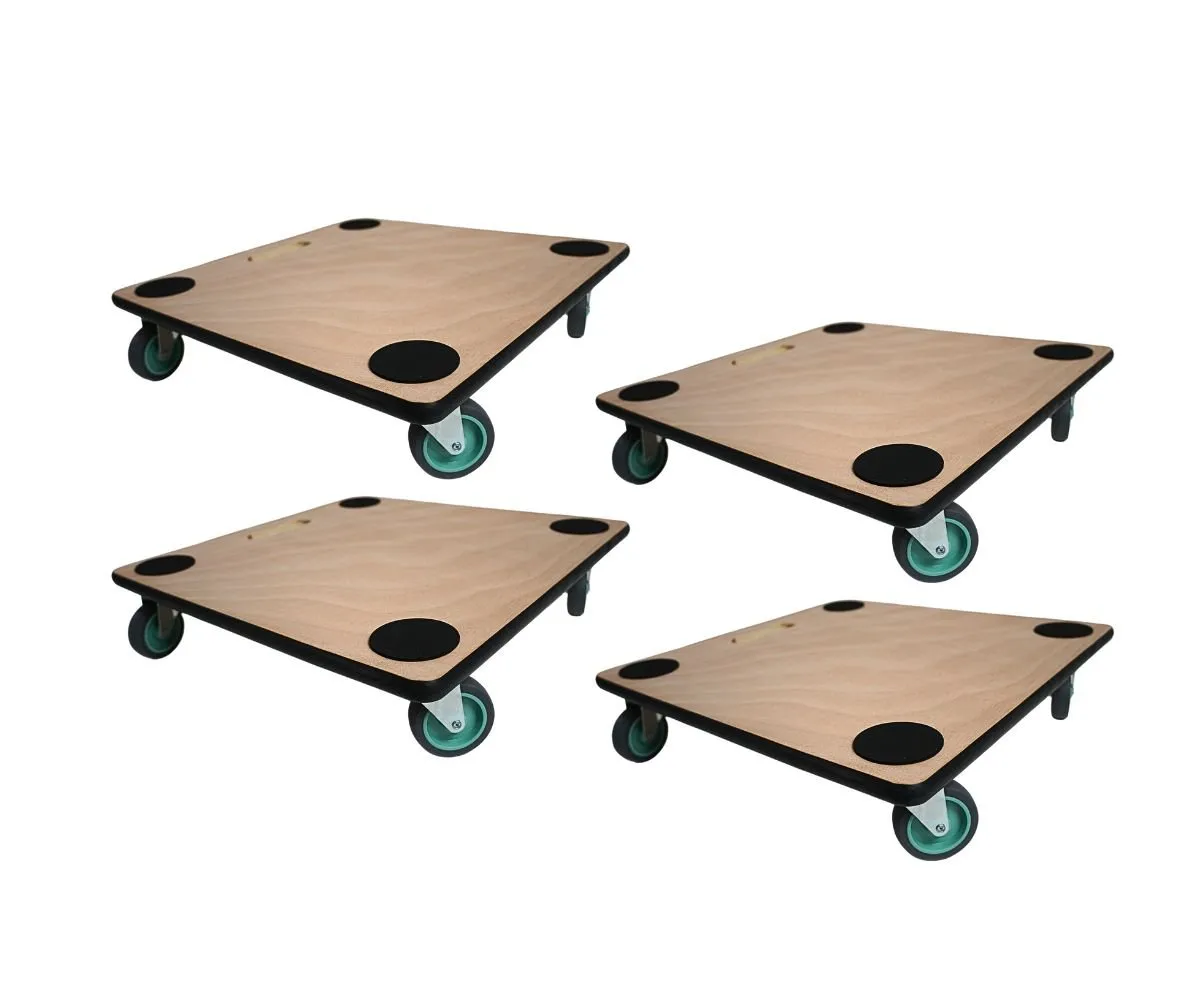 Mega Deal 4x Profi Transportroller mit 4 Rollen | HxBxT 11,5x50x50 cm | Traglast 150kg | Sperrholzplatte | Braun