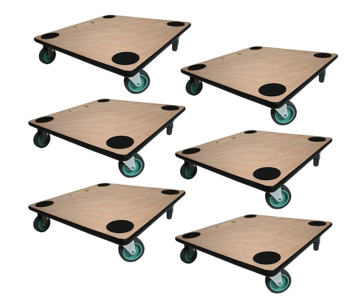 Mega Deal 6x Profi Transportroller mit 4 Rollen | HxBxT 11,5x50x50 cm | Traglast 150kg | Sperrholzplatte | Braun
