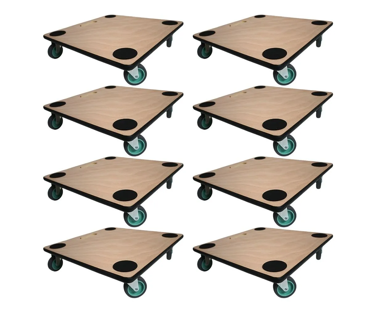 Mega Deal 8x Profi Transportroller mit 4 Rollen | HxBxT 11,5x50x50 cm | Traglast 150kg | Sperrholzplatte | Braun