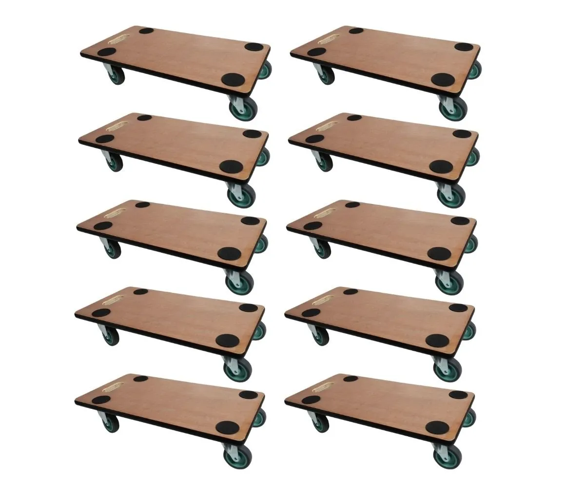 Mega Deal 10x Profi Transportroller mit 4 Rollen | HxBxT 11,5x30x60 cm | Traglast 200kg | Sperrholzplatte | Braun