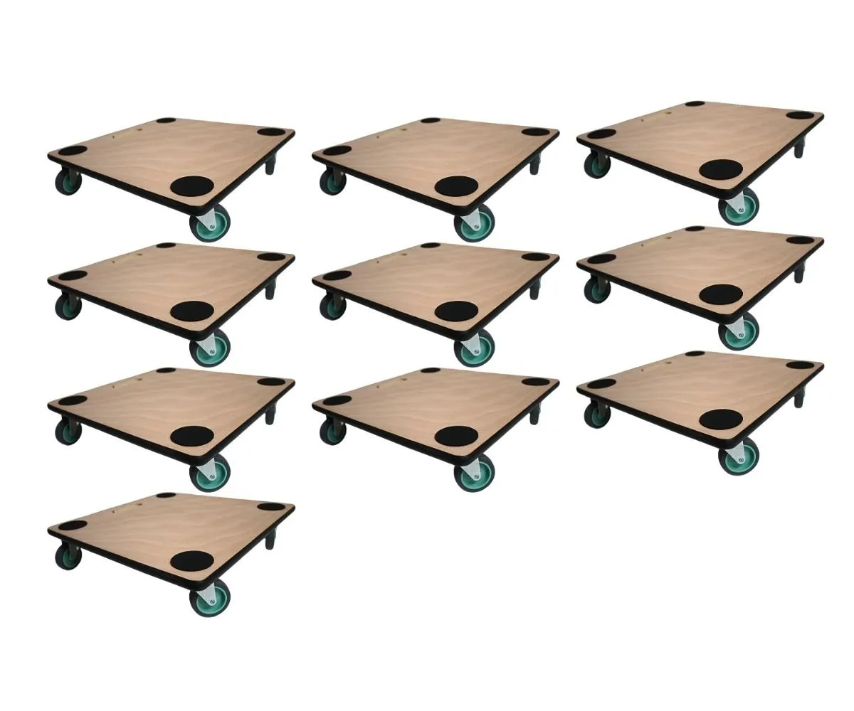 Mega Deal 10x Profi Transportroller mit 4 Rollen | HxBxT 11,5x50x50 cm | Traglast 150kg | Sperrholzplatte | Braun