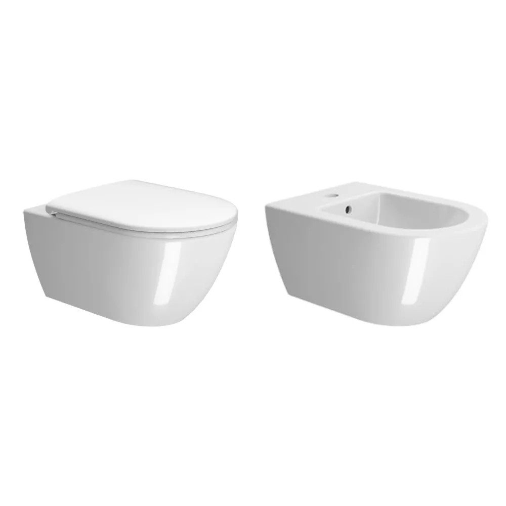 GSI CERAMICA PURA WC UND BIDET WANDHÄNGEND MIT WC STANDARD SITZ GLÄNZEND WEISS