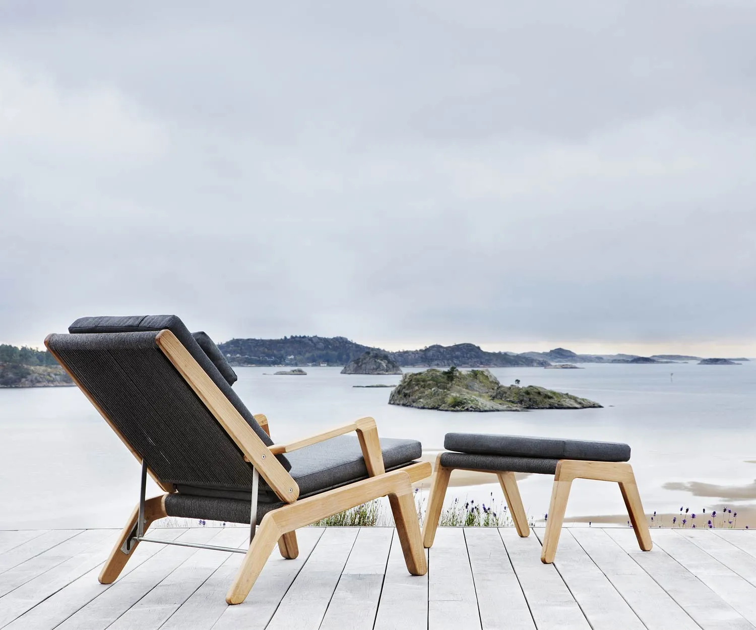 Oasiq Skagen Design Hocker Teakholz wetterfest Dunkelgrau