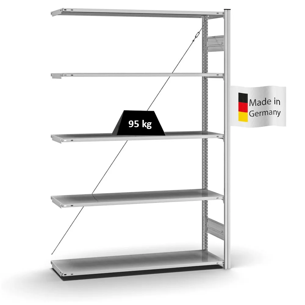 Profi-Lagerregal Stecksystem T-Profil | Anbauregal | HxBxT 200x130x40cm | Fachlast 95kg | Verzinkt