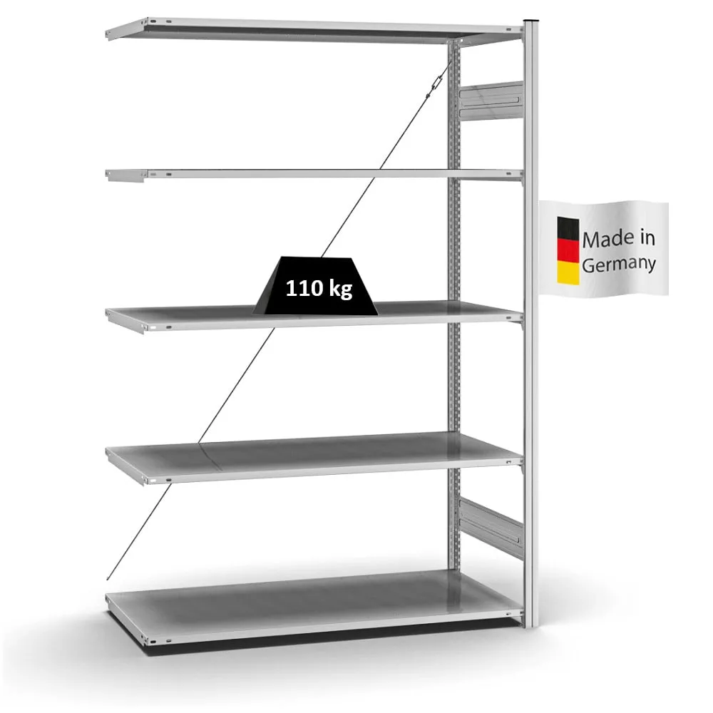 Profi-Lagerregal Stecksystem T-Profil | Anbauregal | HxBxT 200x130x60cm | Fachlast 110kg | Verzinkt