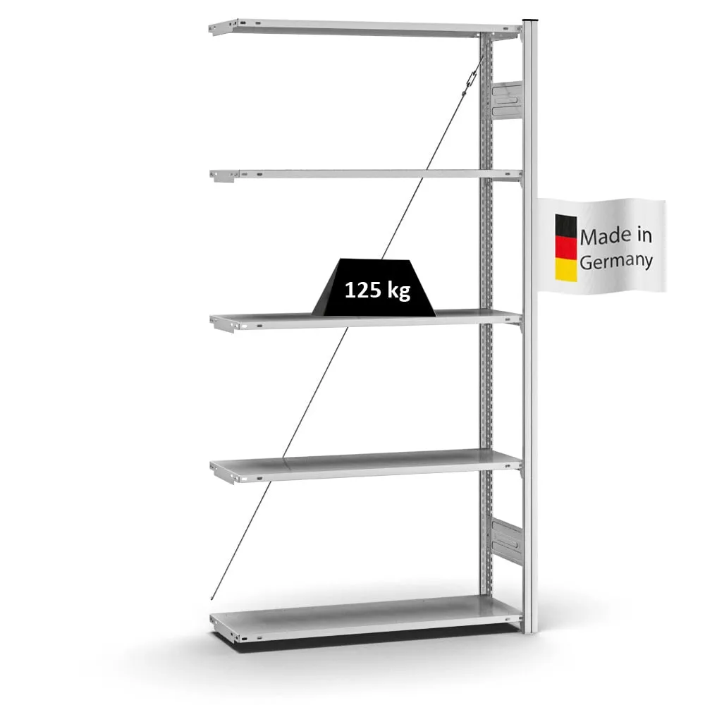Profi-Lagerregal Stecksystem T-Profil | Anbauregal | HxBxT 200x100x30cm | Fachlast 125kg | Verzinkt