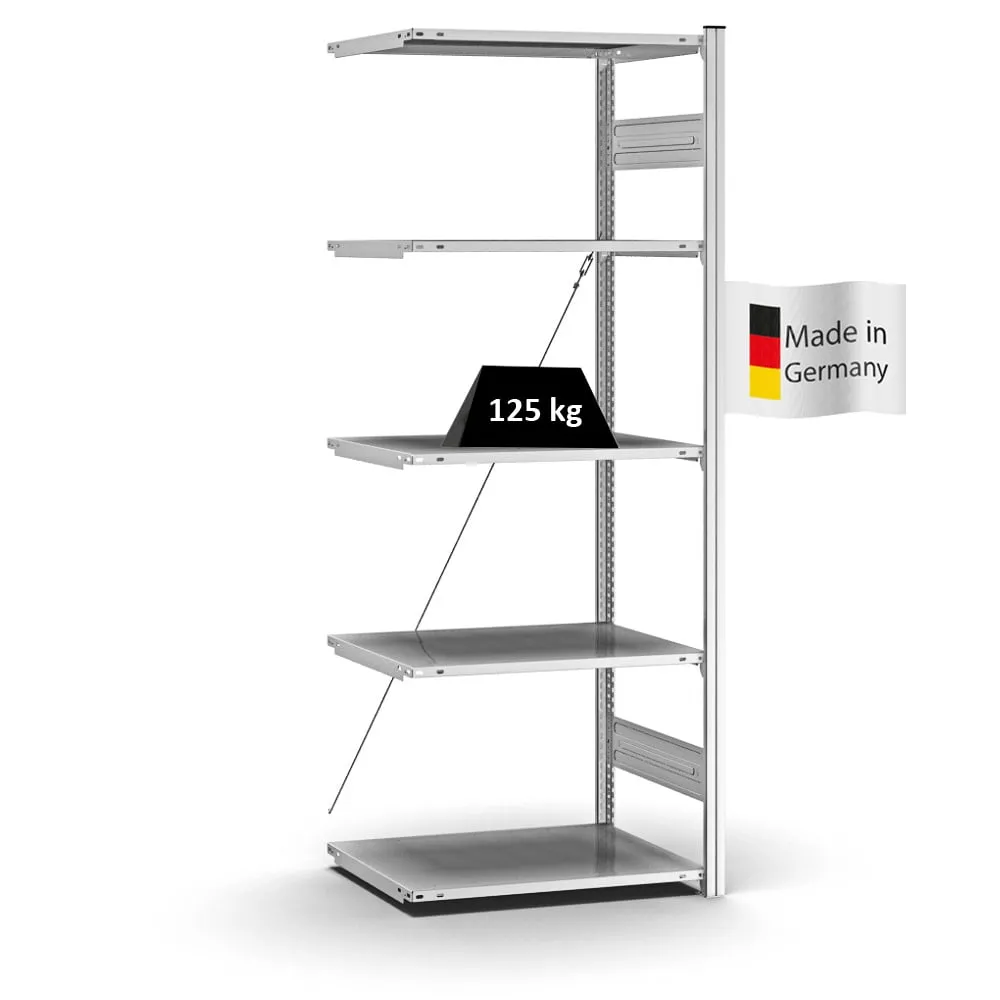 Profi-Lagerregal Stecksystem T-Profil | Anbauregal | HxBxT 200x75x50cm | Fachlast 125kg | Verzinkt