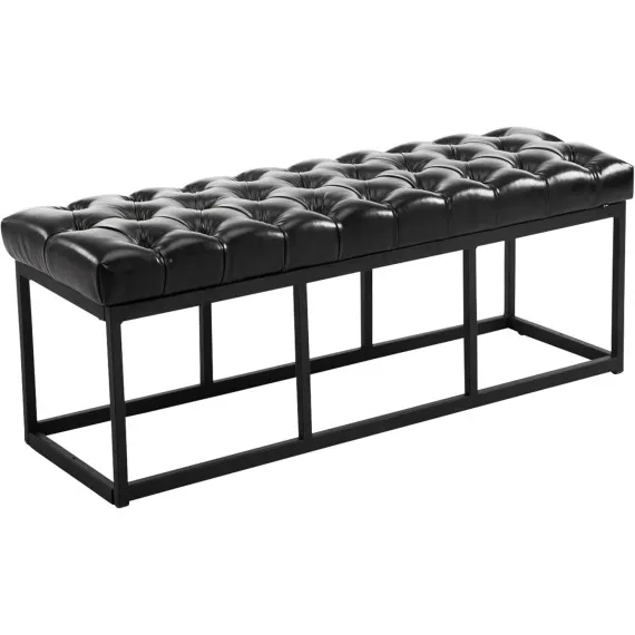 CLP Design-Bank Chesterfield Amun aus matt-schwarzem Metall und Sitz aus schwarzem Kunstleder 120cm