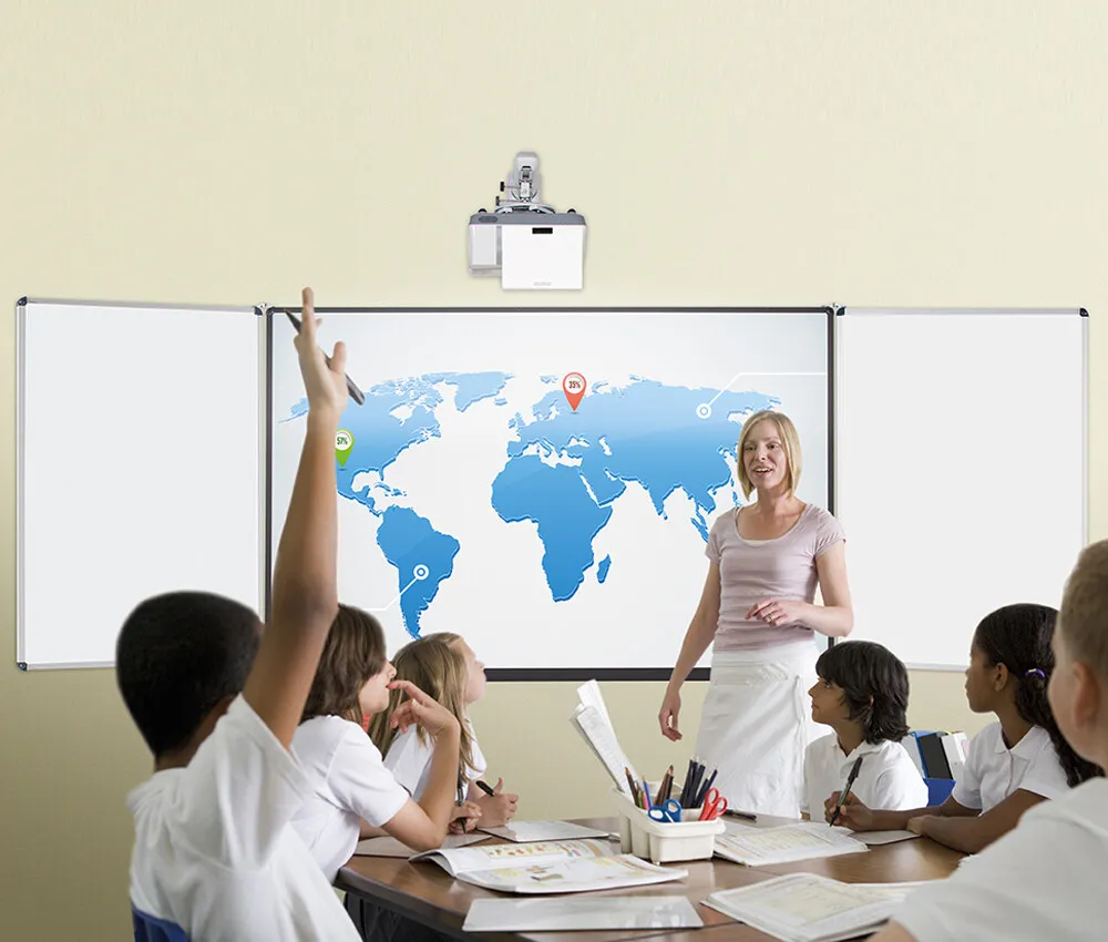 Projektionstafel mit matter Tafeloberfläche, magnethaftend und trocken abwischbar 75" 1,60 x 1,00 m inkl. Seitenflügel