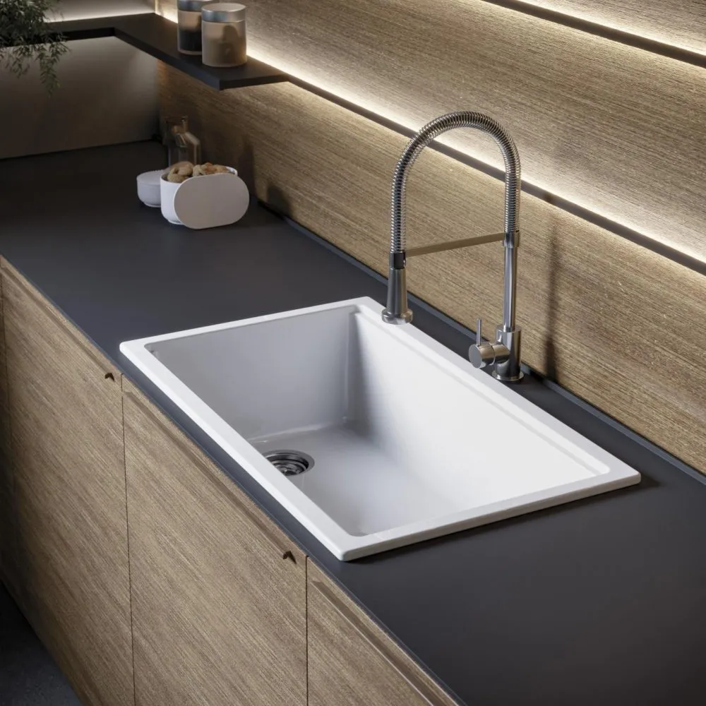 SIMAS KÜCHENSPÜLE 84 CM EINBAU/AUFSATZMONTAGE WEISS