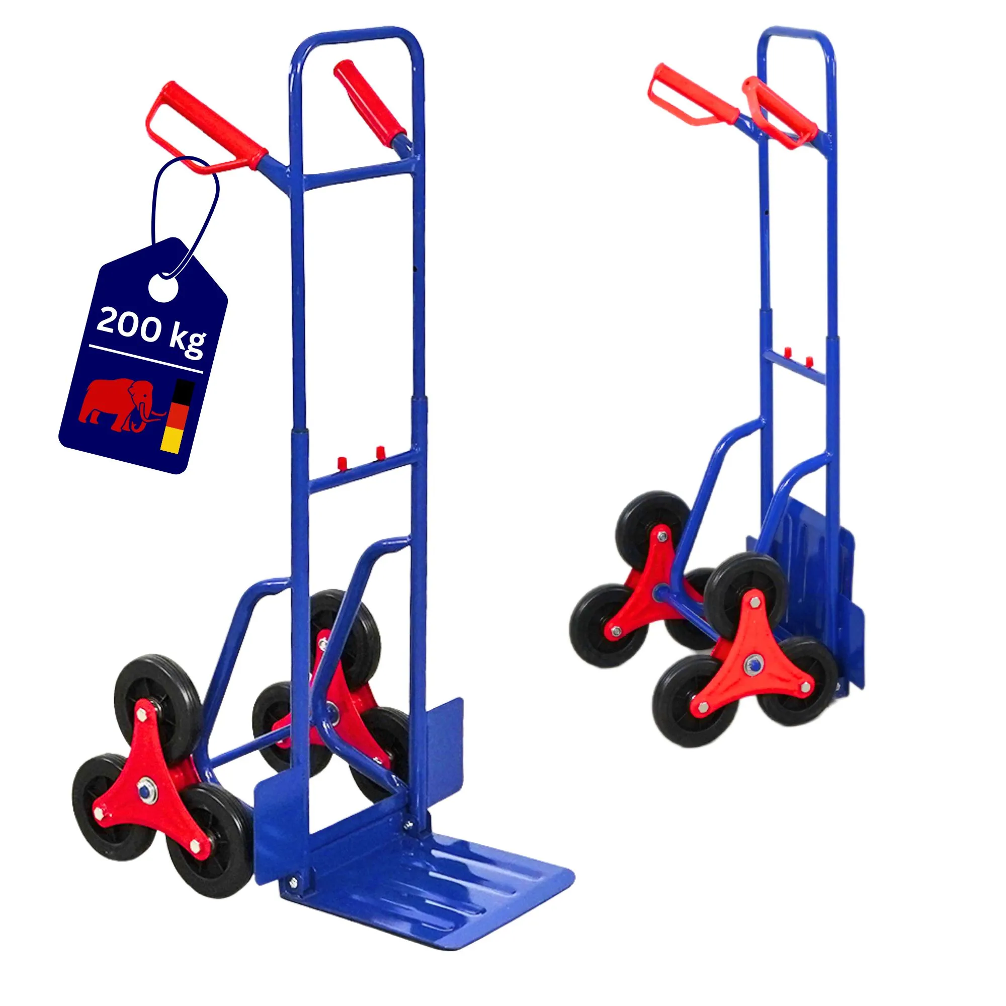 Klappbarer Treppensteiger ODIN mit pannensicherer Vollgummibereifung | Traglast 200kg  | HxBxT 111x60x43cm | Blau | Treppensackkarre Transportkarre Staplerkarre