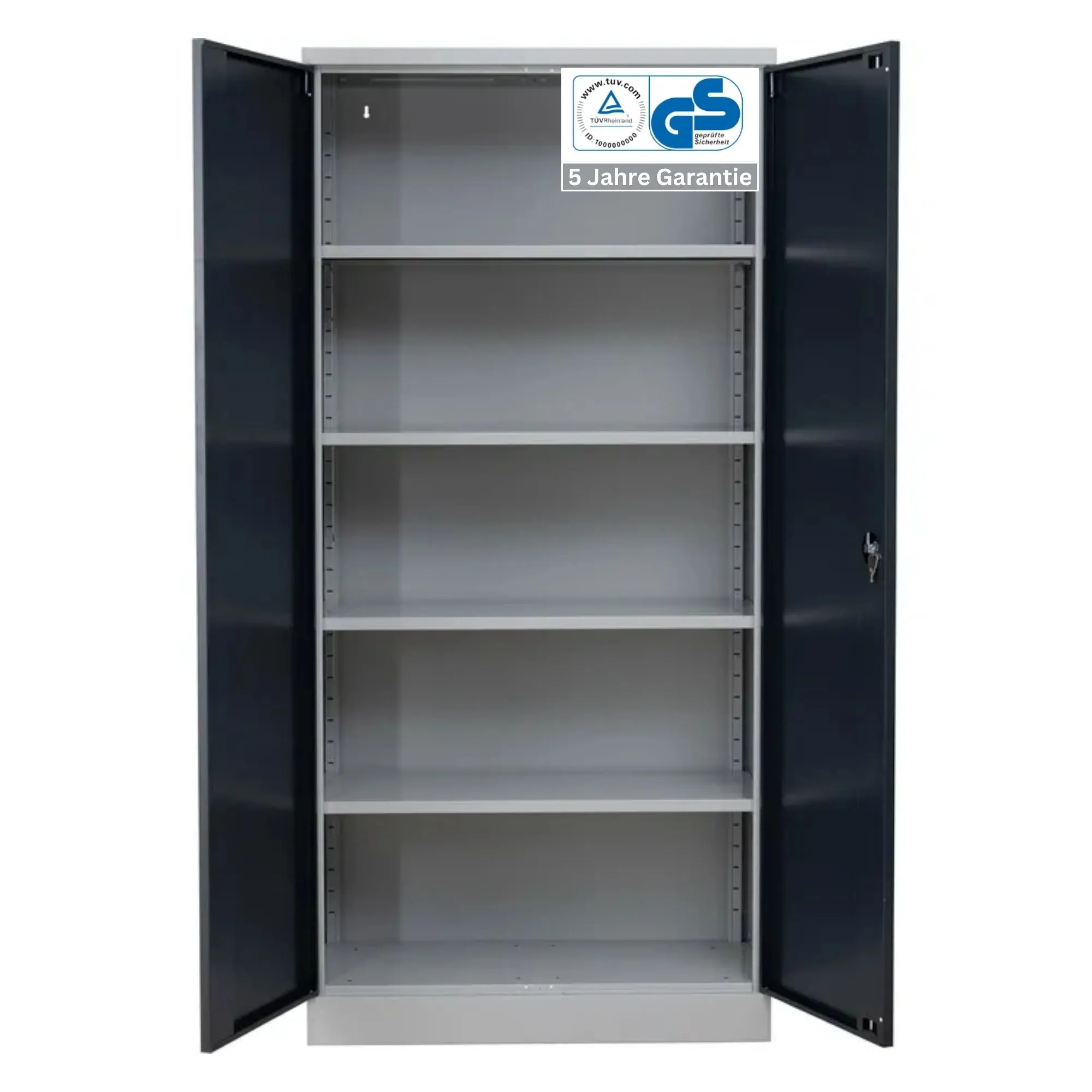 Stahlschrank BEE mit 4 verzinkten Fachböden | HxBxT 195x92x42cm | Korpusfarbe Lichtgrau, Frontfarbe Anthrazit | Werkstattschrank Werkzeugschrank Aktenschrank Universalschrank