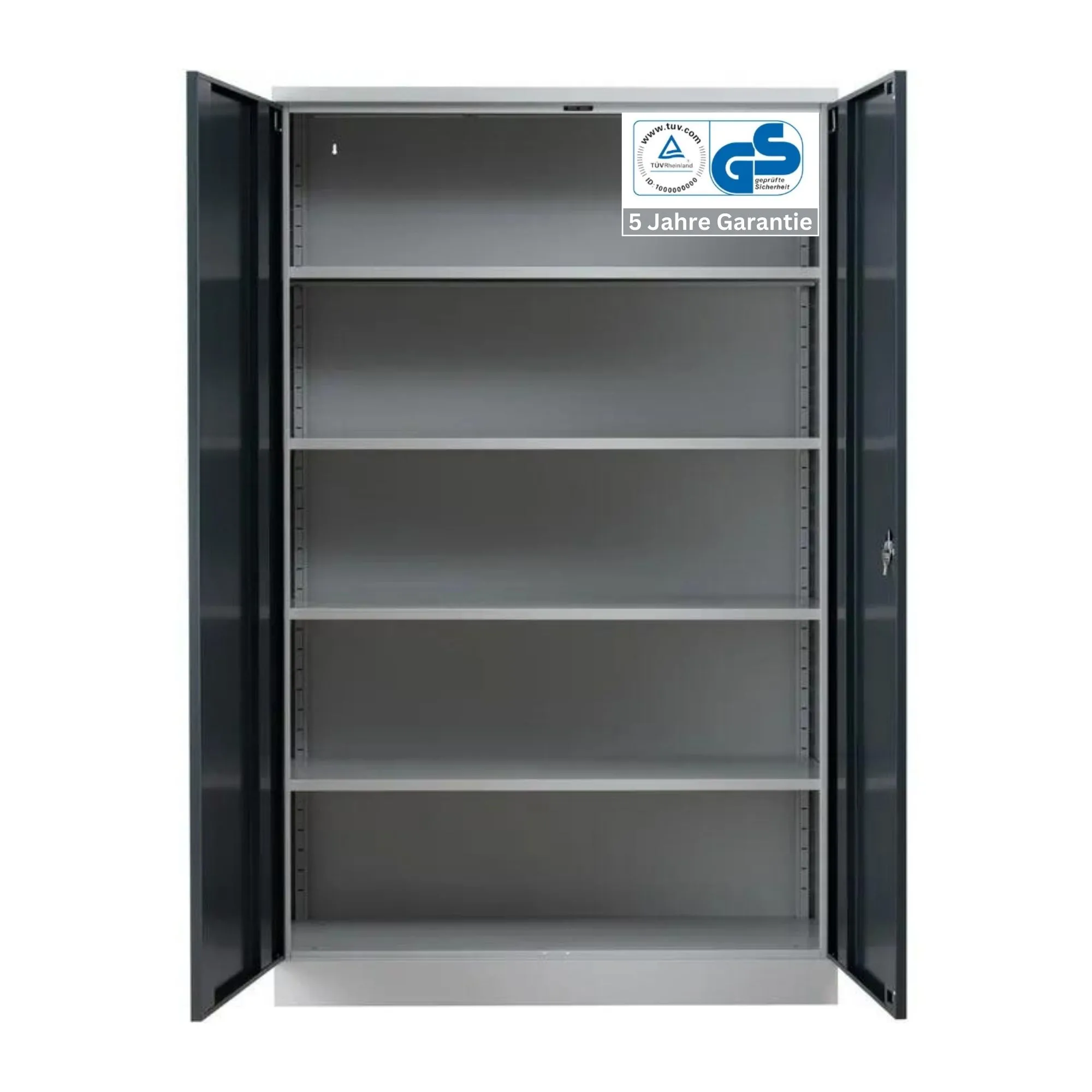 Stahlschrank BEE mit 4 lackierten Fachböden | HxBxT 195x120x60cm | Korpusfarbe Lichtgrau, Frontfarbe Anthrazit | Werkstattschrank Werkzeugschrank Aktenschrank Universalschrank