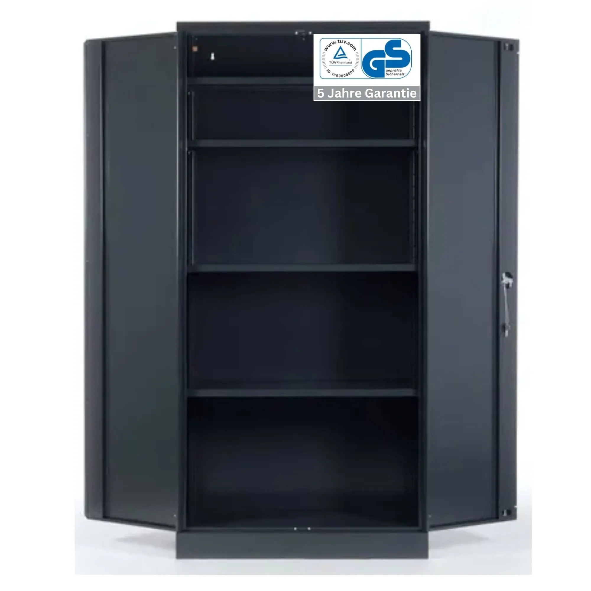 Stahlschrank BEE mit 4 lackierten Fachböden | HxBxT 195x92x50cm | Korpusfarbe Anthrazit, Frontfarbe Anthrazit | Werkstattschrank Werkzeugschrank Aktenschrank Universalschrank