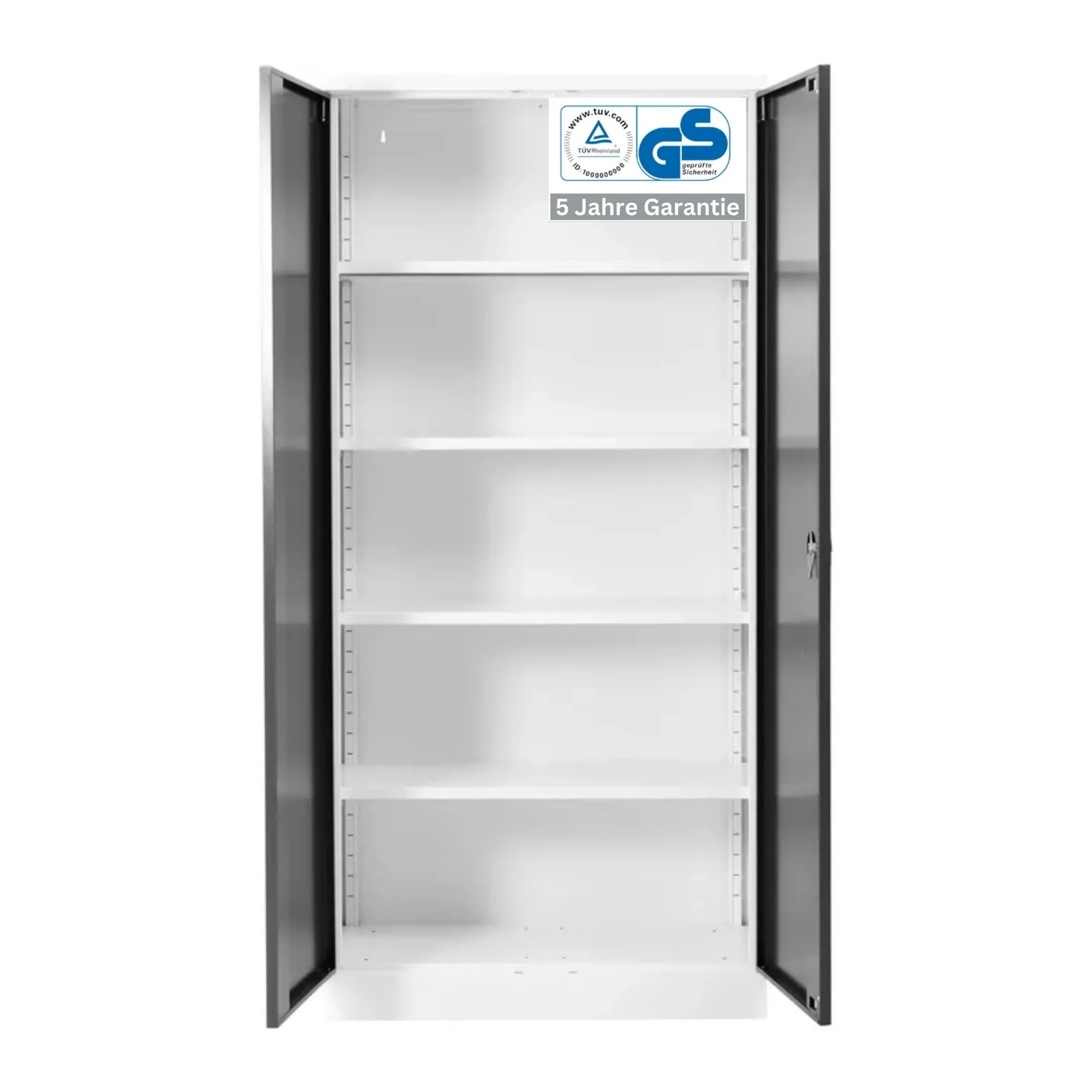 Stahlschrank BEE mit 4 lackierten Fachböden | HxBxT 195x92x42cm | Korpusfarbe Verkehrsweiß, Frontfarbe Anthrazit | Werkstattschrank Werkzeugschrank Aktenschrank Universalschrank