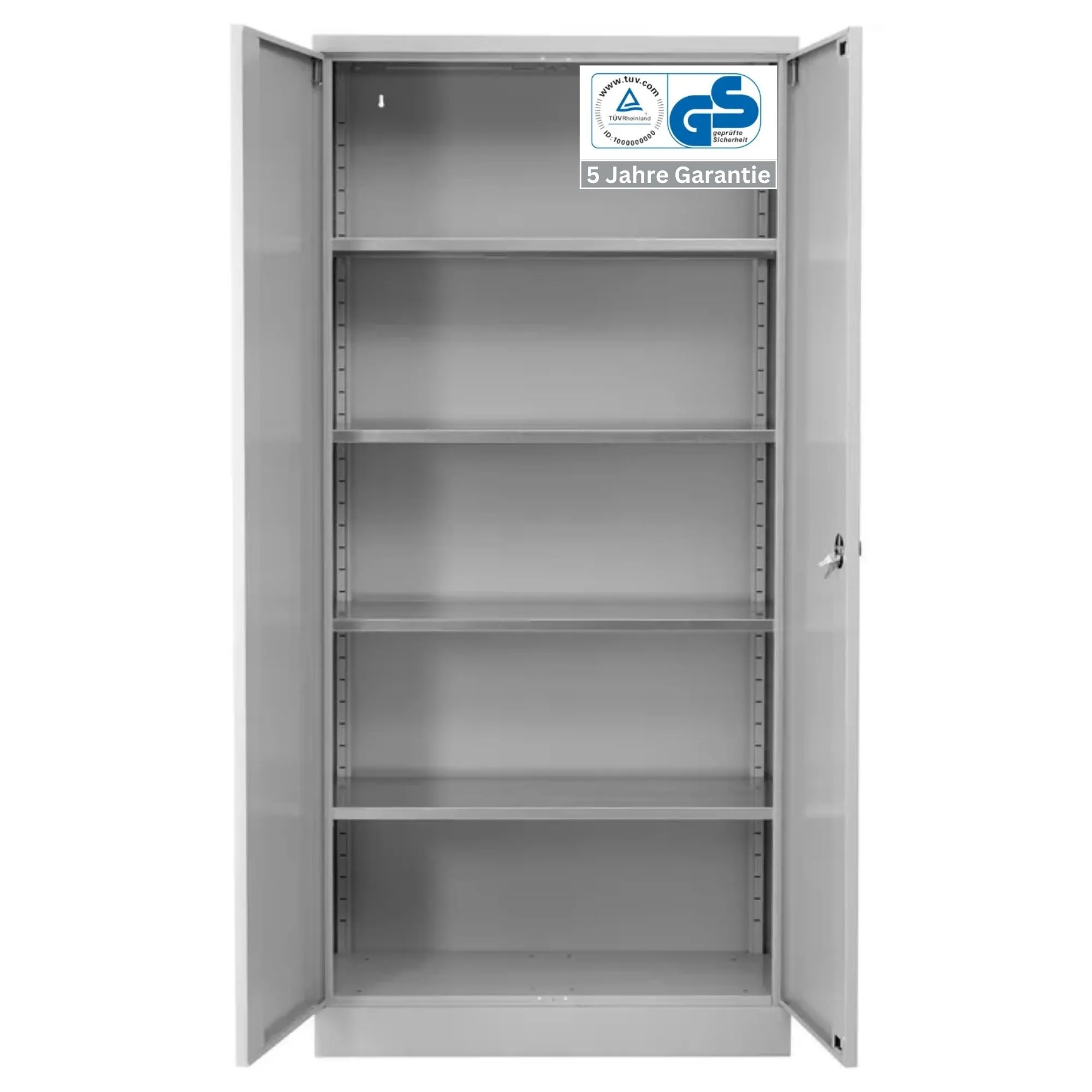 Stahlschrank BEE mit 4 verzinkten Fachböden | HxBxT 195x92x42cm | Korpusfarbe Lichtgrau, Frontfarbe Lichtgrau | Werkstattschrank Werkzeugschrank Aktenschrank Universalschrank