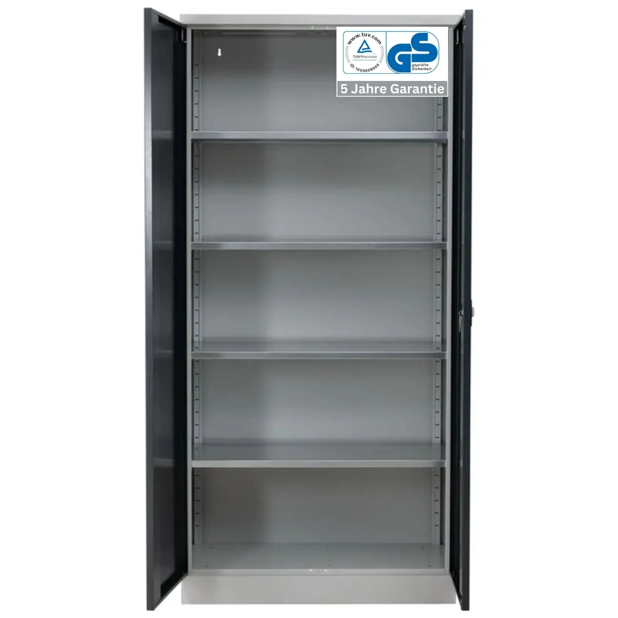 Stahlschrank BEE mit 4 lackierten Fachböden | HxBxT 195x92x60cm | Korpusfarbe Lichtgrau, Frontfarbe Anthrazit | Werkstattschrank Werkzeugschrank Aktenschrank Universalschrank