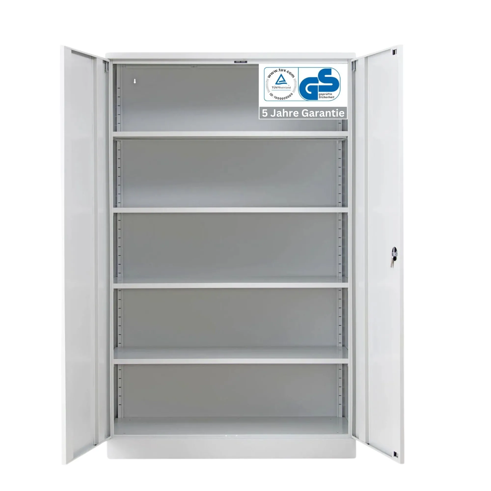 Stahlschrank BEE mit 4 lackierten Fachböden | HxBxT 195x120x50cm | Korpusfarbe Lichtgrau, Frontfarbe Lichtgrau | Werkstattschrank Werkzeugschrank Aktenschrank Universalschrank