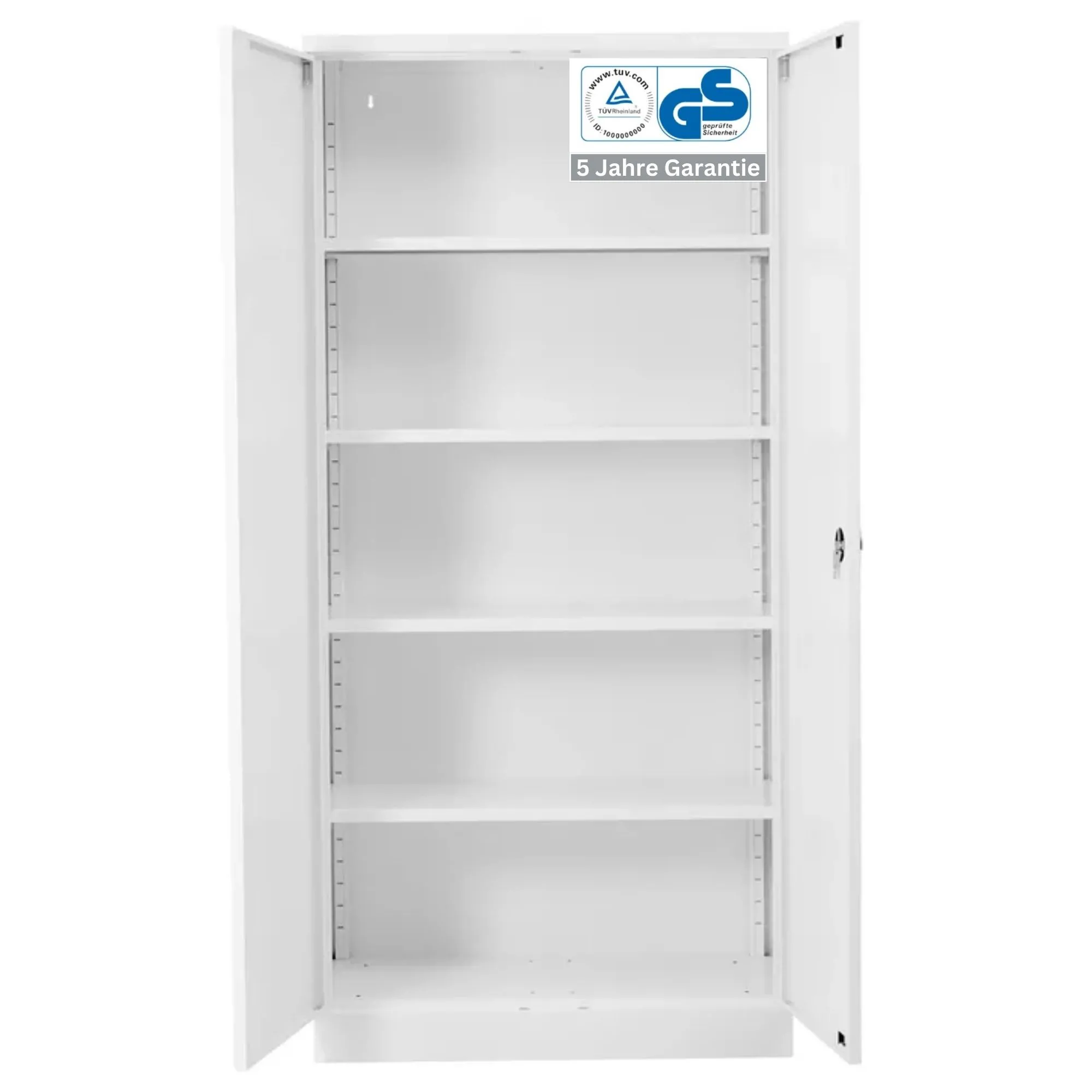 Stahlschrank BEE mit 4 lackierten Fachböden | HxBxT 195x92x60cm | Korpusfarbe Verkehrsweiß, Frontfarbe Verkehrsweiß | Werkstattschrank Werkzeugschrank Aktenschrank Universalschrank