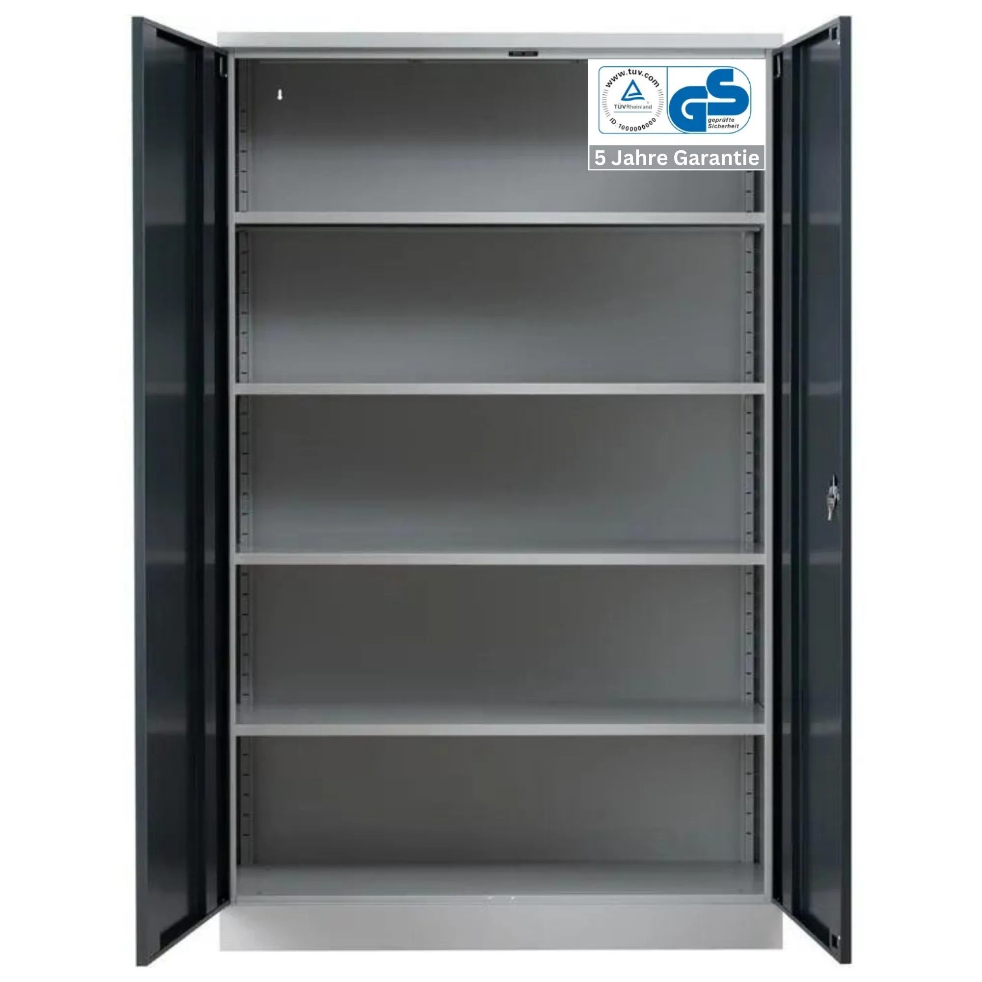 Stahlschrank BEE mit 4 verzinkten Fachböden | HxBxT 195x120x60cm | Korpusfarbe Lichtgrau, Frontfarbe Anthrazit | Werkstattschrank Werkzeugschrank Aktenschrank Universalschrank