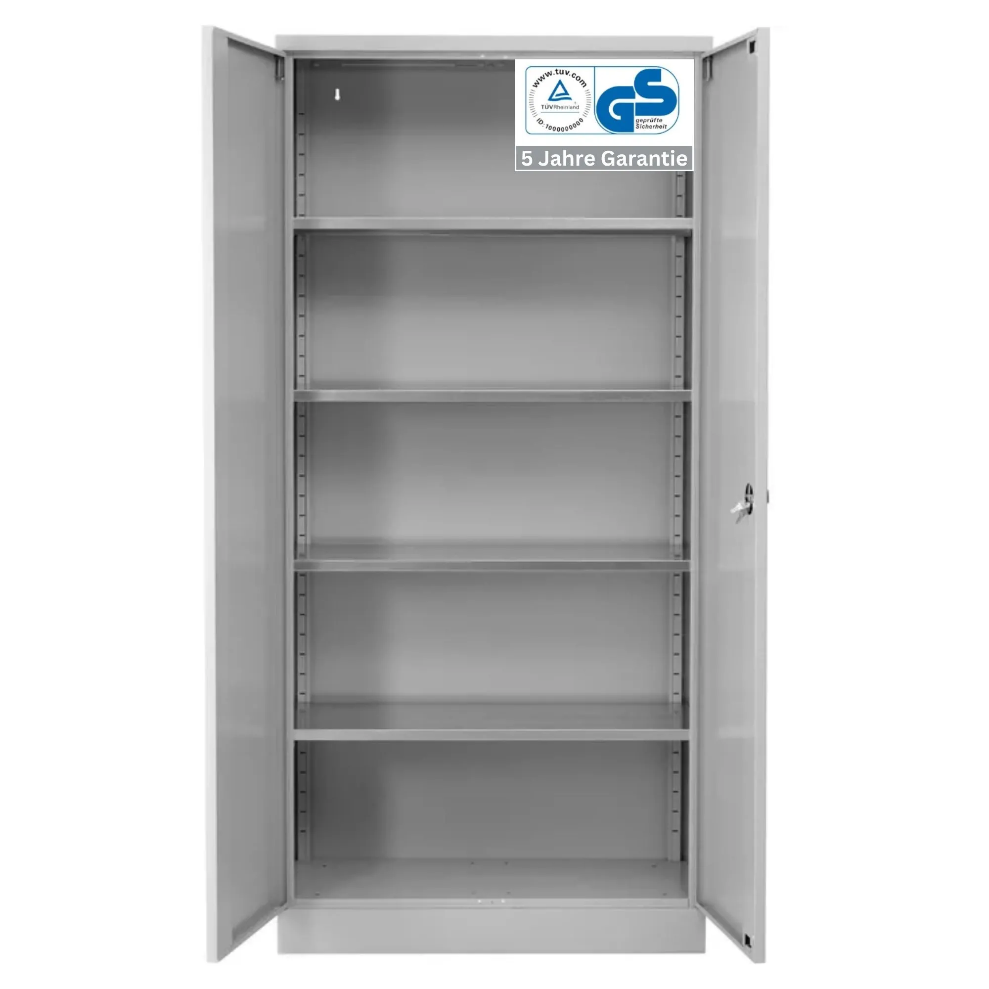 Stahlschrank BEE mit 4 lackierten Fachböden | HxBxT 195x92x60cm | Korpusfarbe Lichtgrau, Frontfarbe Lichtgrau | Werkstattschrank Werkzeugschrank Aktenschrank Universalschrank