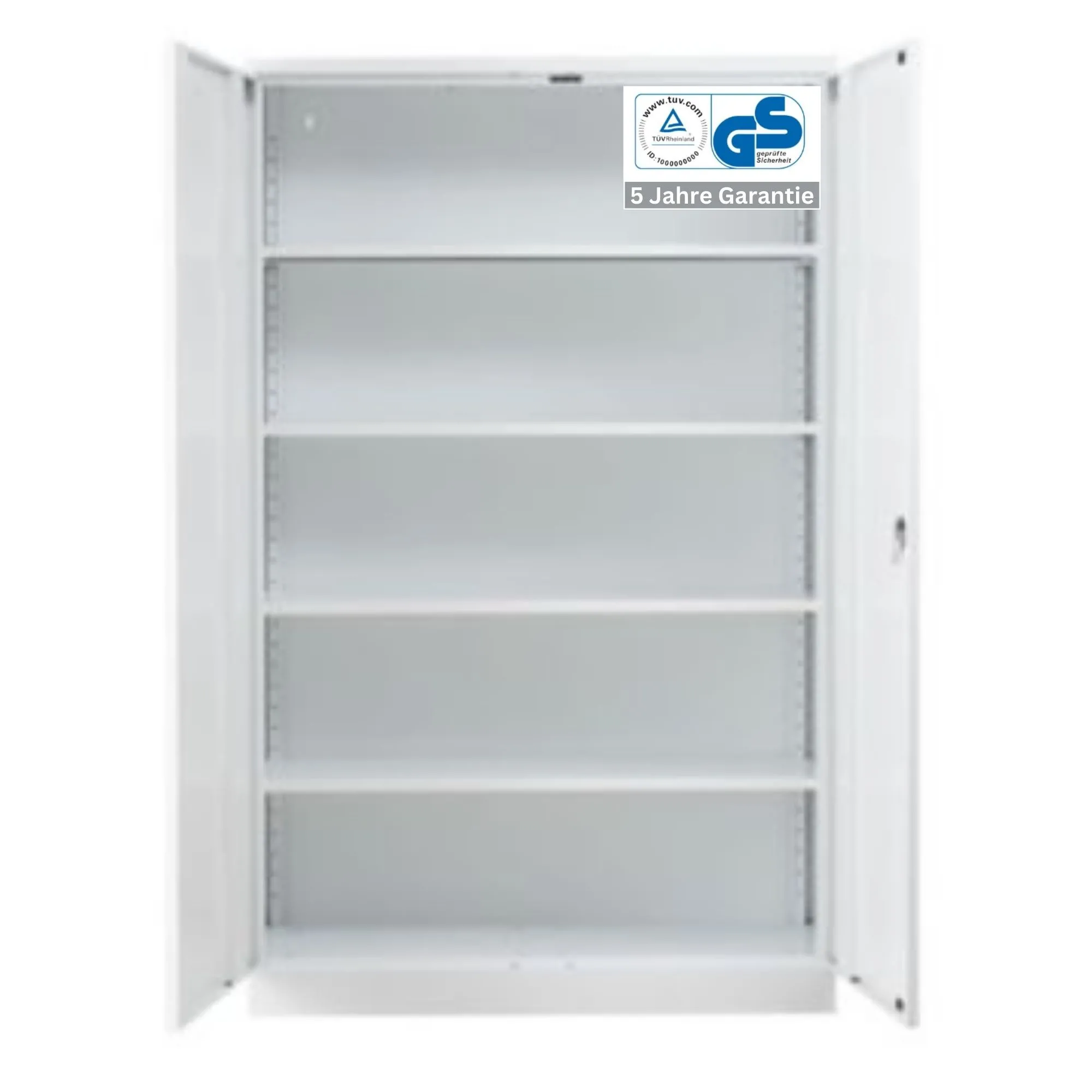 Stahlschrank BEE mit 4 lackierten Fachböden | HxBxT 195x120x42cm | Korpusfarbe Verkehrsweiß, Frontfarbe Verkehrsweiß | Werkstattschrank Werkzeugschrank Aktenschrank Universalschrank