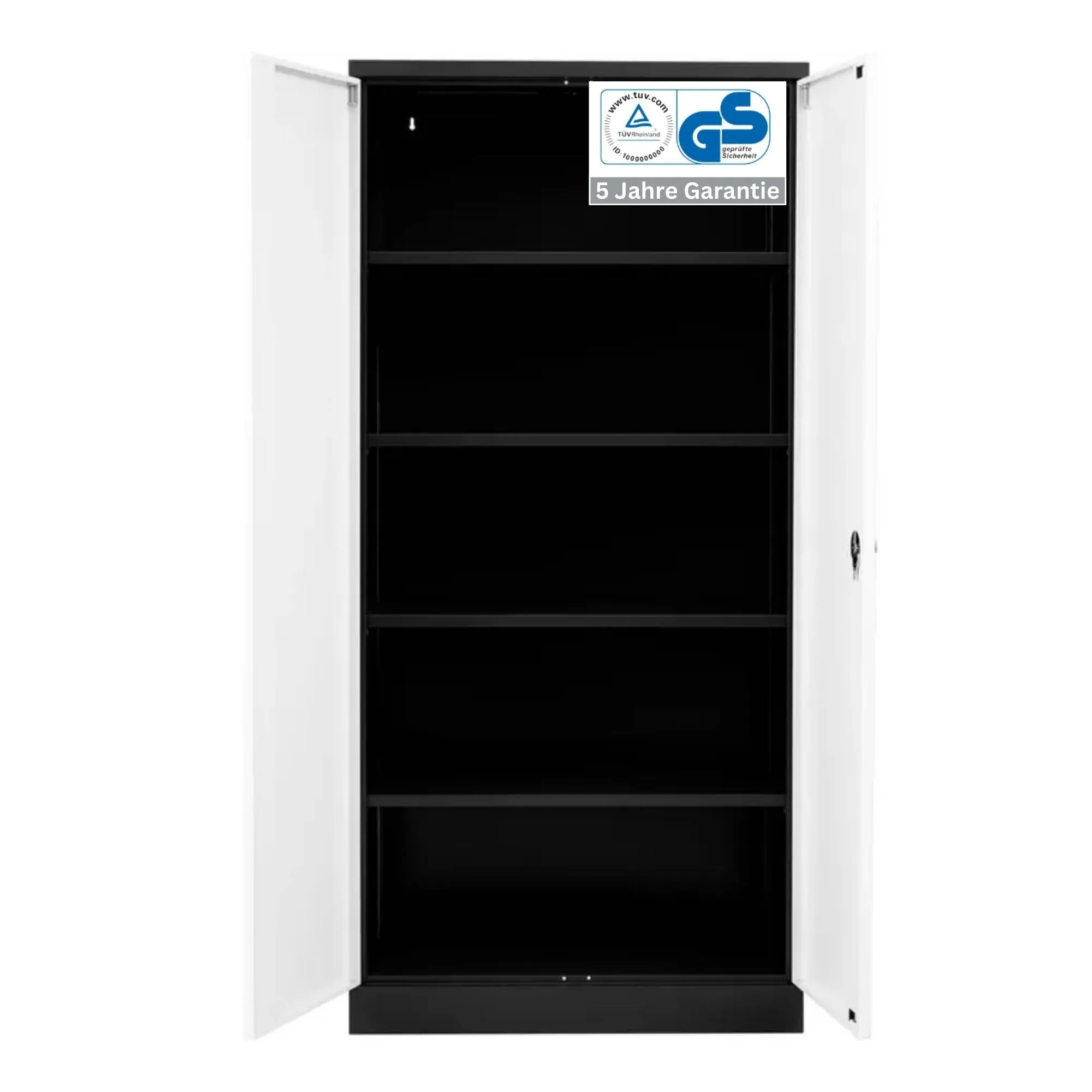 Stahlschrank BEE mit 4 lackierten Fachböden | HxBxT 195x92x42cm | Korpusfarbe Anthrazit, Frontfarbe Verkehrsweiß | Werkstattschrank Werkzeugschrank Aktenschrank Universalschrank