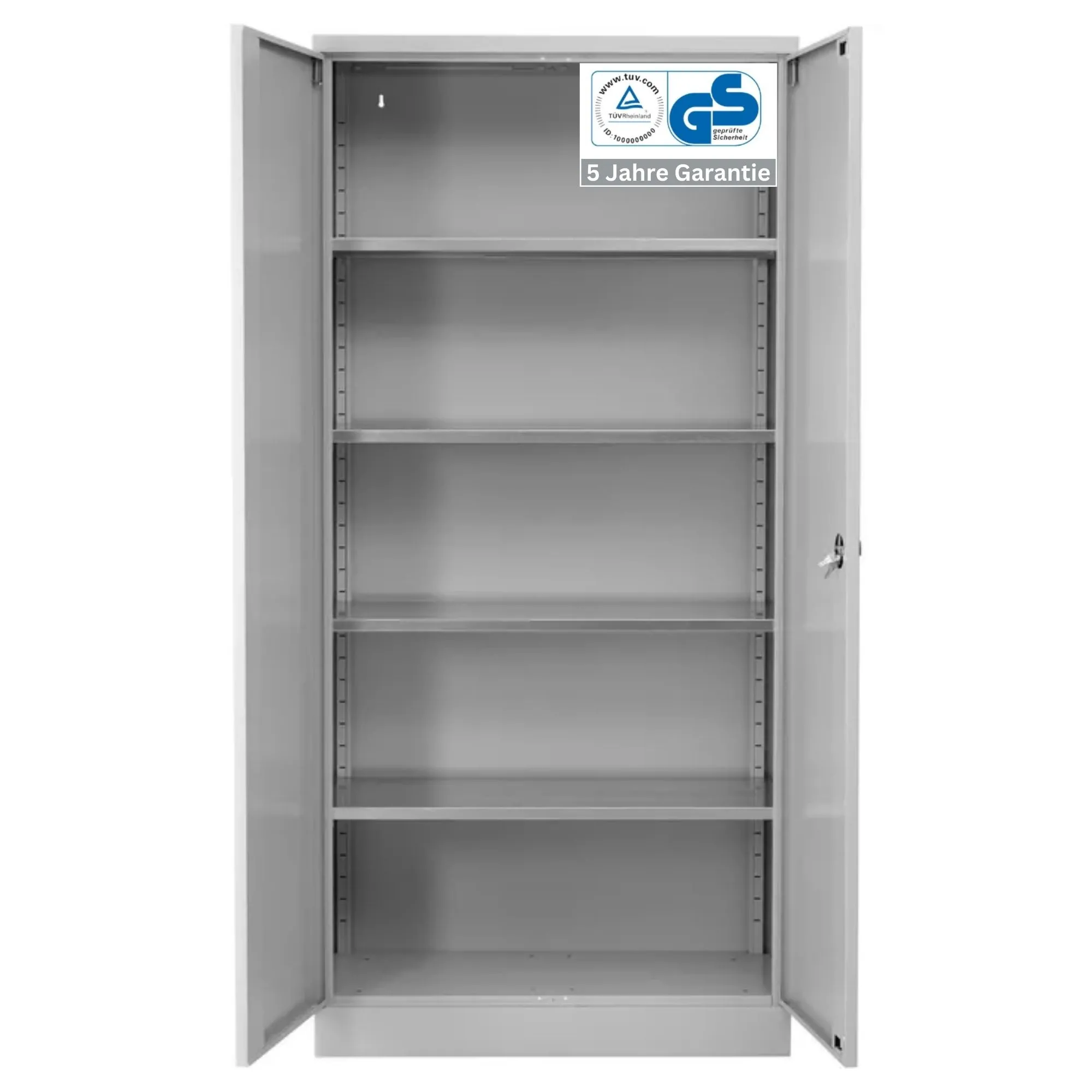Stahlschrank BEE mit 4 lackierten Fachböden | HxBxT 195x92x42cm | Korpusfarbe Lichtgrau, Frontfarbe Lichtgrau | Werkstattschrank Werkzeugschrank Aktenschrank Universalschrank