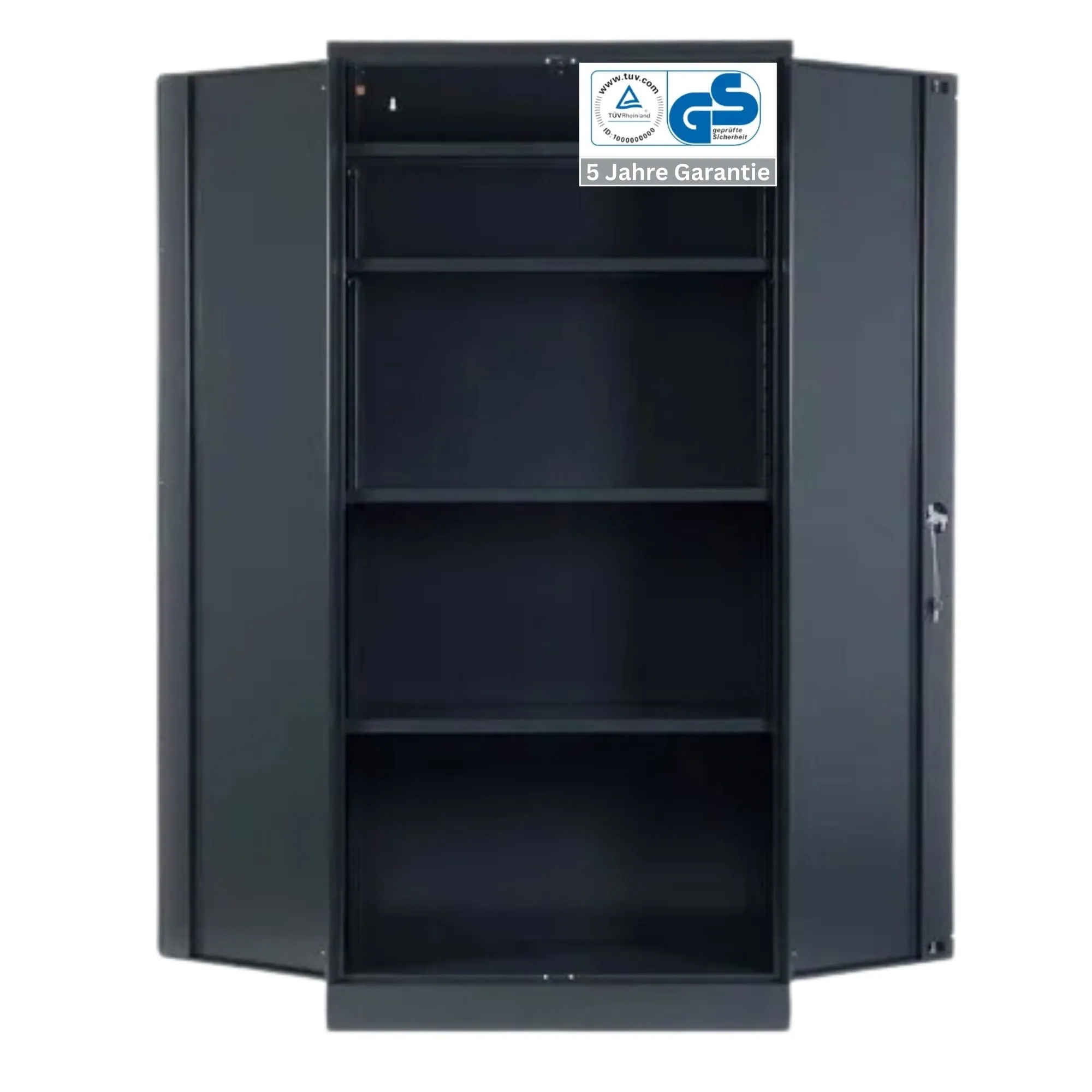 Stahlschrank BEE mit 4 lackierten Fachböden | HxBxT 195x92x60cm | Korpusfarbe Anthrazit, Frontfarbe Anthrazit | Werkstattschrank Werkzeugschrank Aktenschrank Universalschrank