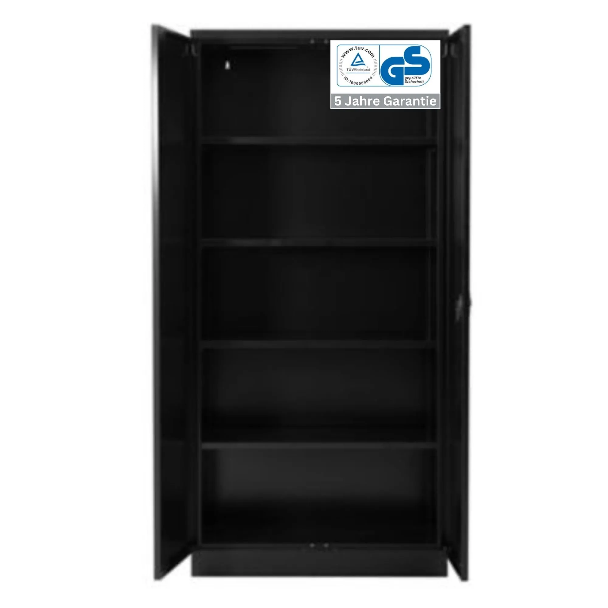Stahlschrank BEE mit 4 lackierten Fachböden | HxBxT 195x92x42cm | Korpusfarbe Schwarz, Frontfarbe Schwarz | Werkstattschrank Werkzeugschrank Aktenschrank Universalschrank