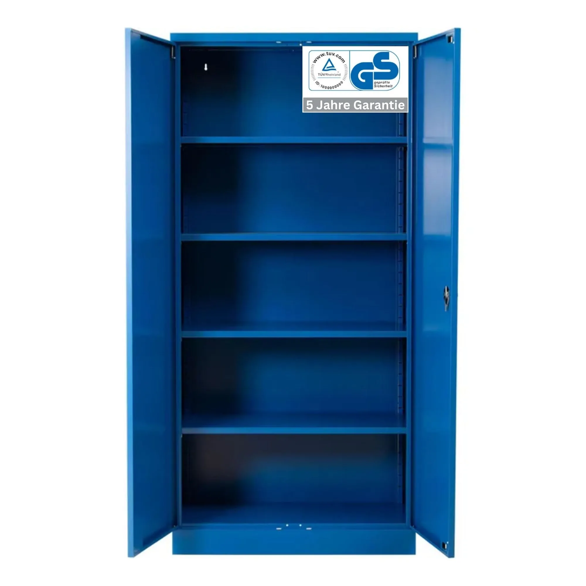 Stahlschrank BEE mit 4 lackierten Fachböden | HxBxT 195x92x42cm | Korpusfarbe Enzianblau, Frontfarbe Enzianblau | Werkstattschrank Werkzeugschrank Aktenschrank Universalschrank