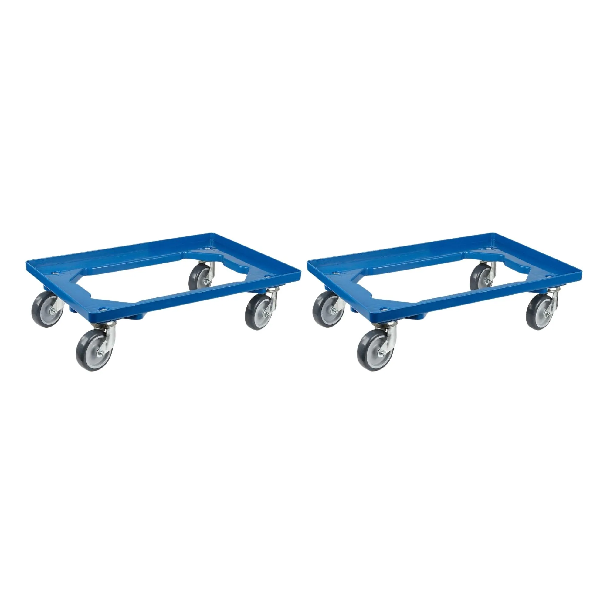 SparSet 2x Transportroller für Euroboxen 60x40cm mit Gummiräder blau | Offenes Deck | 2 Lenkrollen & 2 Bockrollen | Traglast 300kg | Kistenroller Logistikroller Rollwagen Profi-Fahrgestell