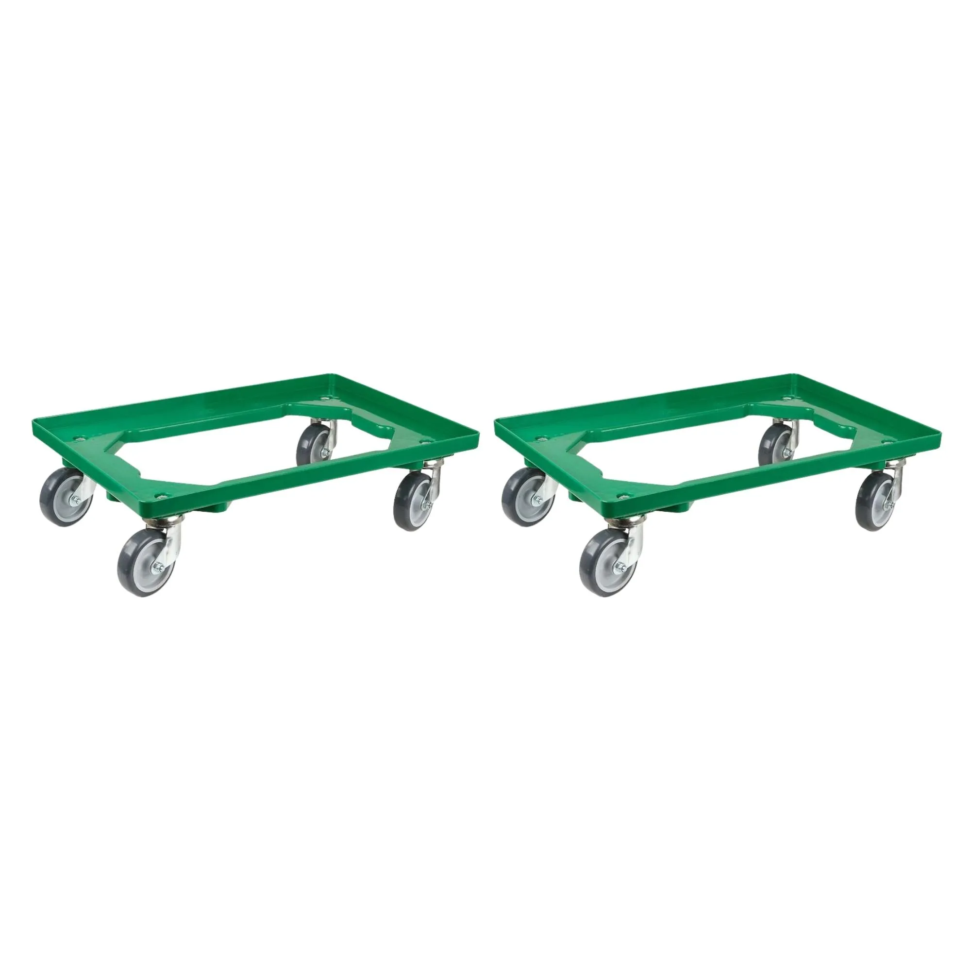 SparSet 2x Transportroller für Euroboxen 60x40cm mit Gummiräder grün | Offenes Deck | 2 Lenkrollen & 2 Bockrollen | Traglast 300kg | Kistenroller Logistikroller Rollwagen Profi-Fahrgestell