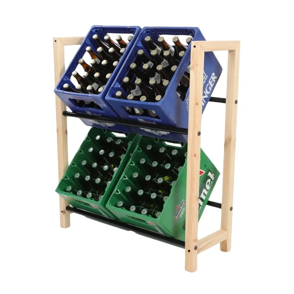Getränkekistenregal HUNSRÜCK | HxBxT 95x82x32cm | 4 Kisten auf 2 Ebenen | Massives Kiefernholz | Natur