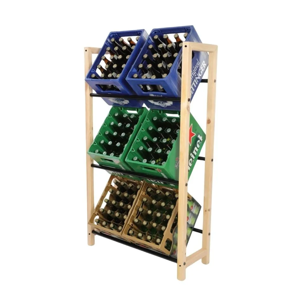 Getränkekistenregal HUNSRÜCK | HxBxT 138x82x32cm | 6 Kisten auf 3 Ebenen | Massives Kiefernholz | Natur