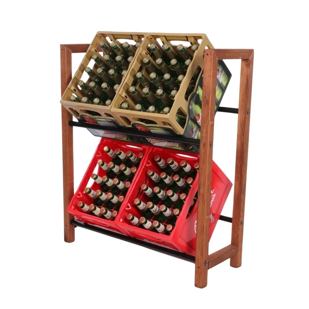 Getränkekistenregal HUNSRÜCK | HxBxT 95x82x32cm | 4 Kisten auf 2 Ebenen | Massives Kiefernholz | Braun geölt