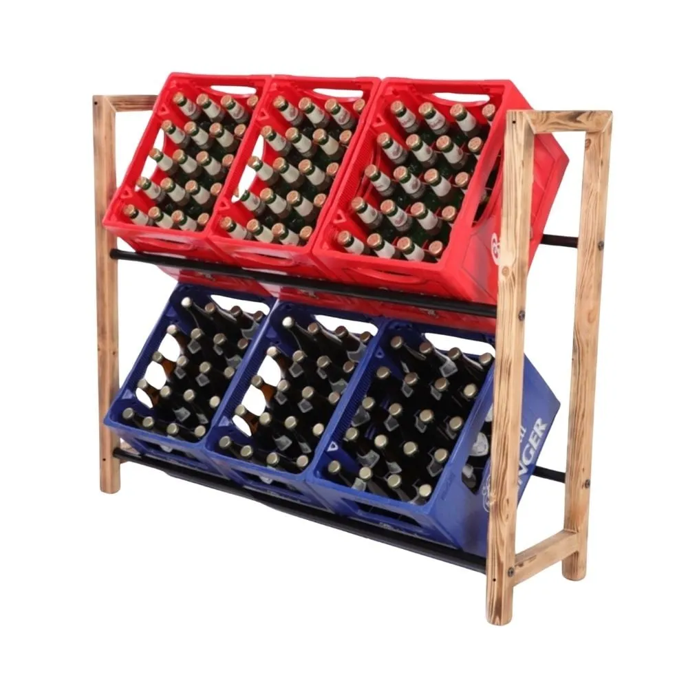 Getränkekistenregal HUNSRÜCK | HxBxT 95x112x32cm | 6 Kisten auf 2 Ebenen | Massives Kiefernholz | Gebrannt